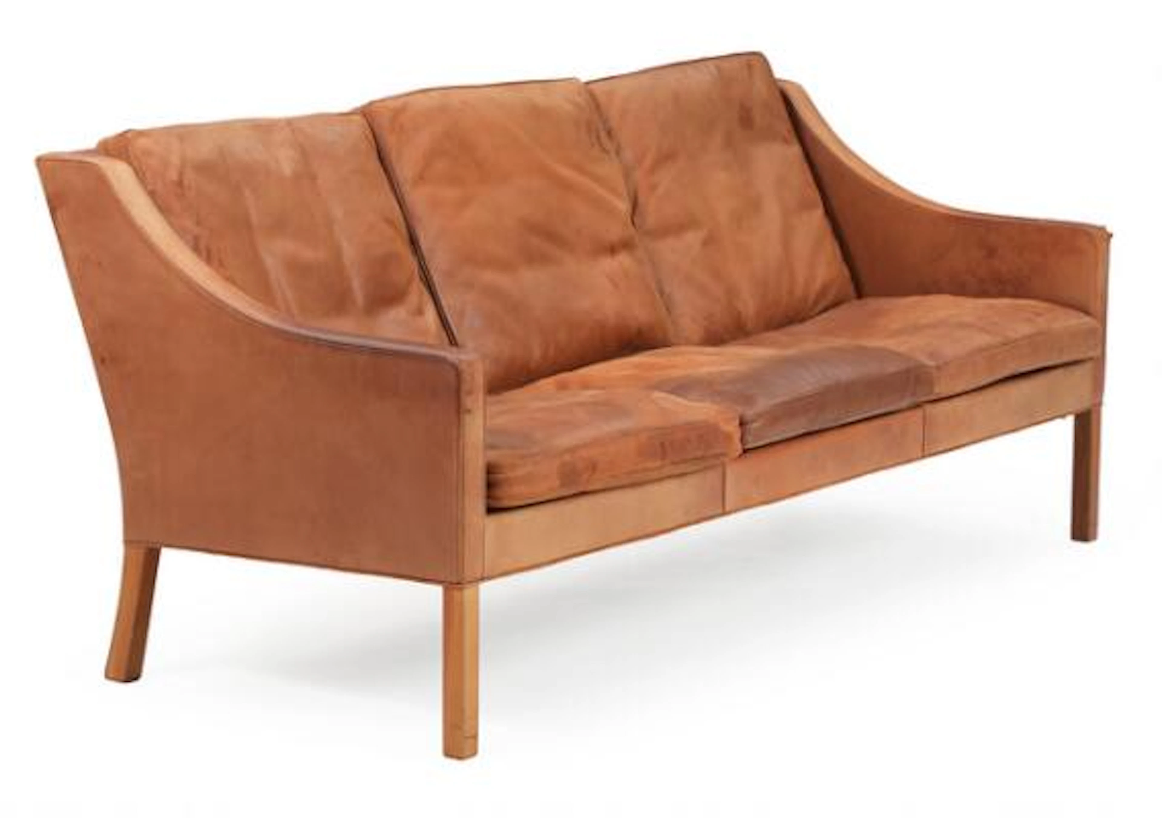 Børge Mogensen: Three-seater sofa with cherry wood legs, upholstered