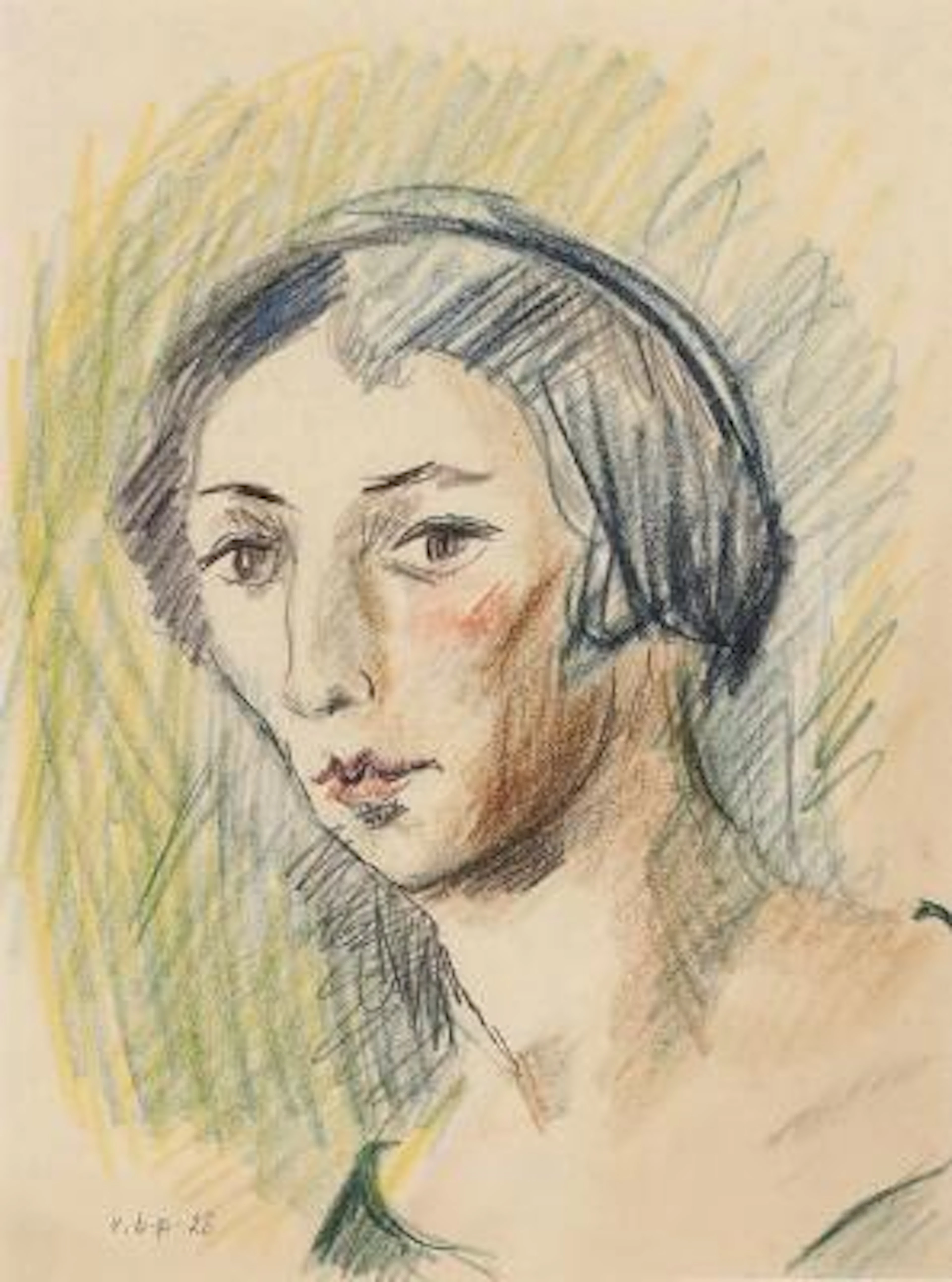 Vilhelm Bjerke-Petersen: Woman's portrait, 1928. Signed v.b.p-28.