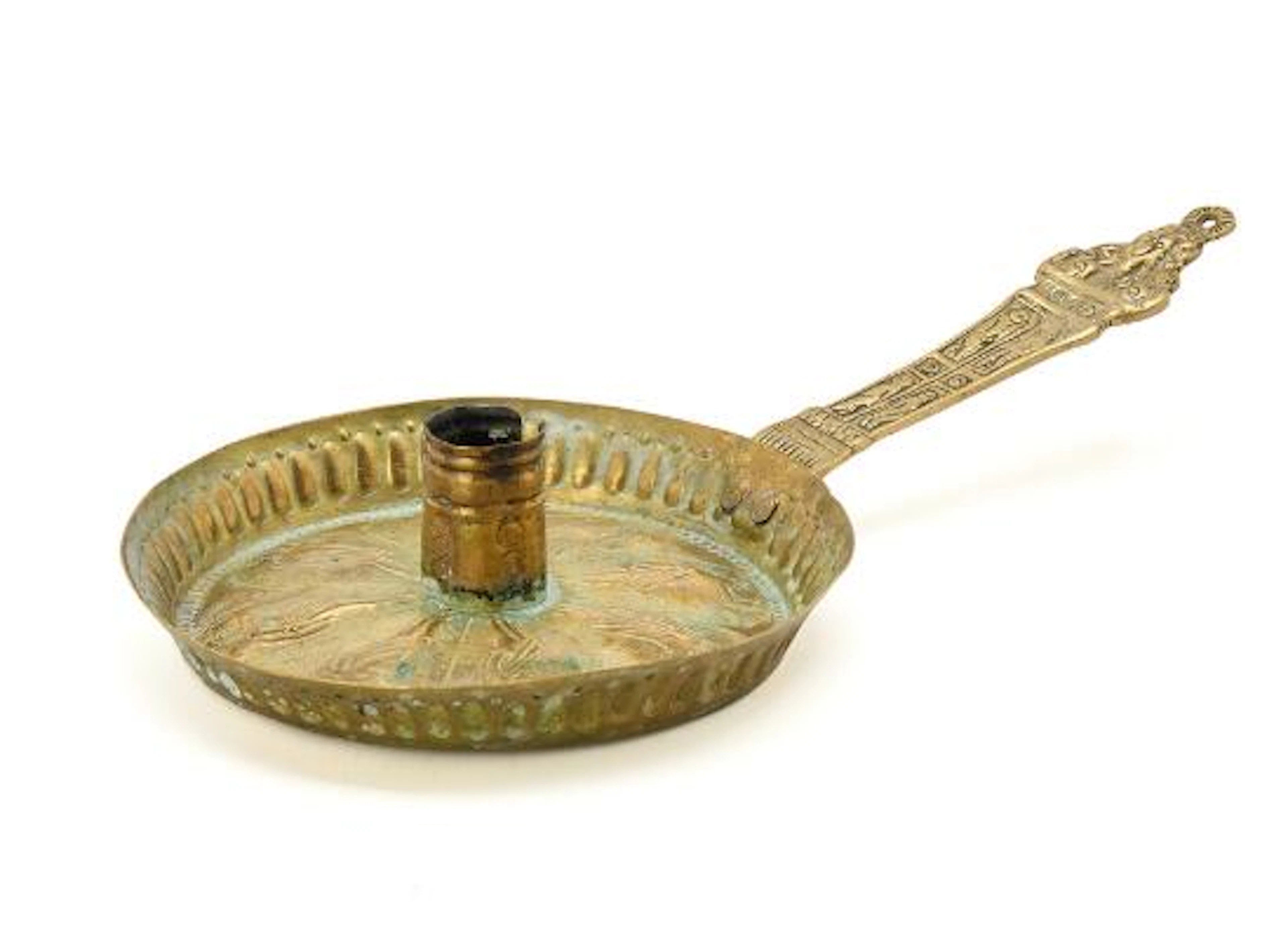 Chamberstick of cast and chased brass decorated with apostles. 17th