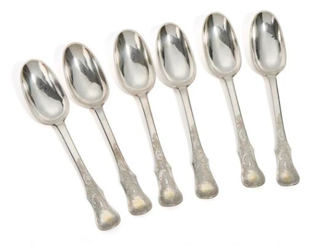 Six Rococo silver spoons from St. Magleby on Amager. Maker Andreas