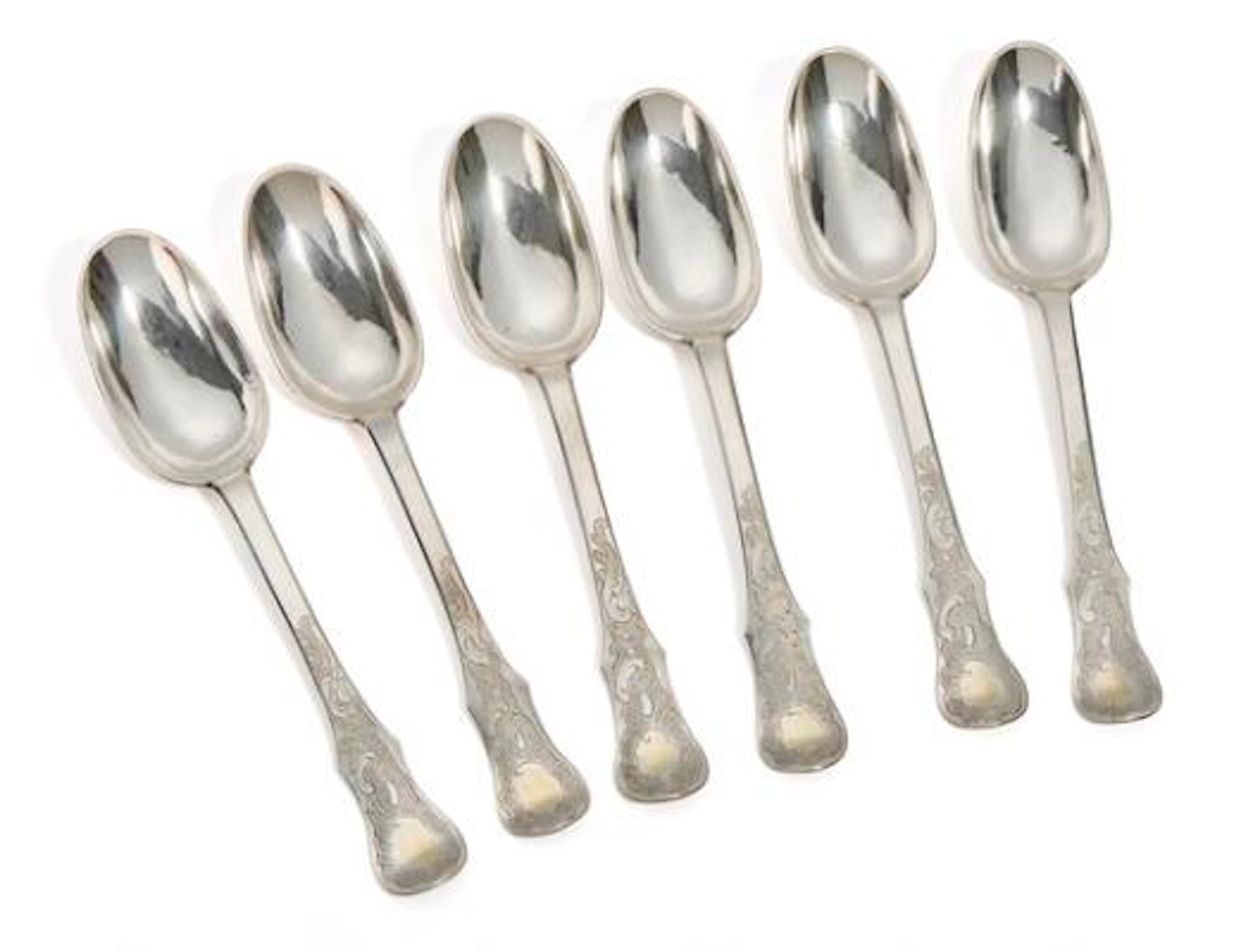 Six Rococo silver spoons from St. Magleby on Amager. Maker Andreas