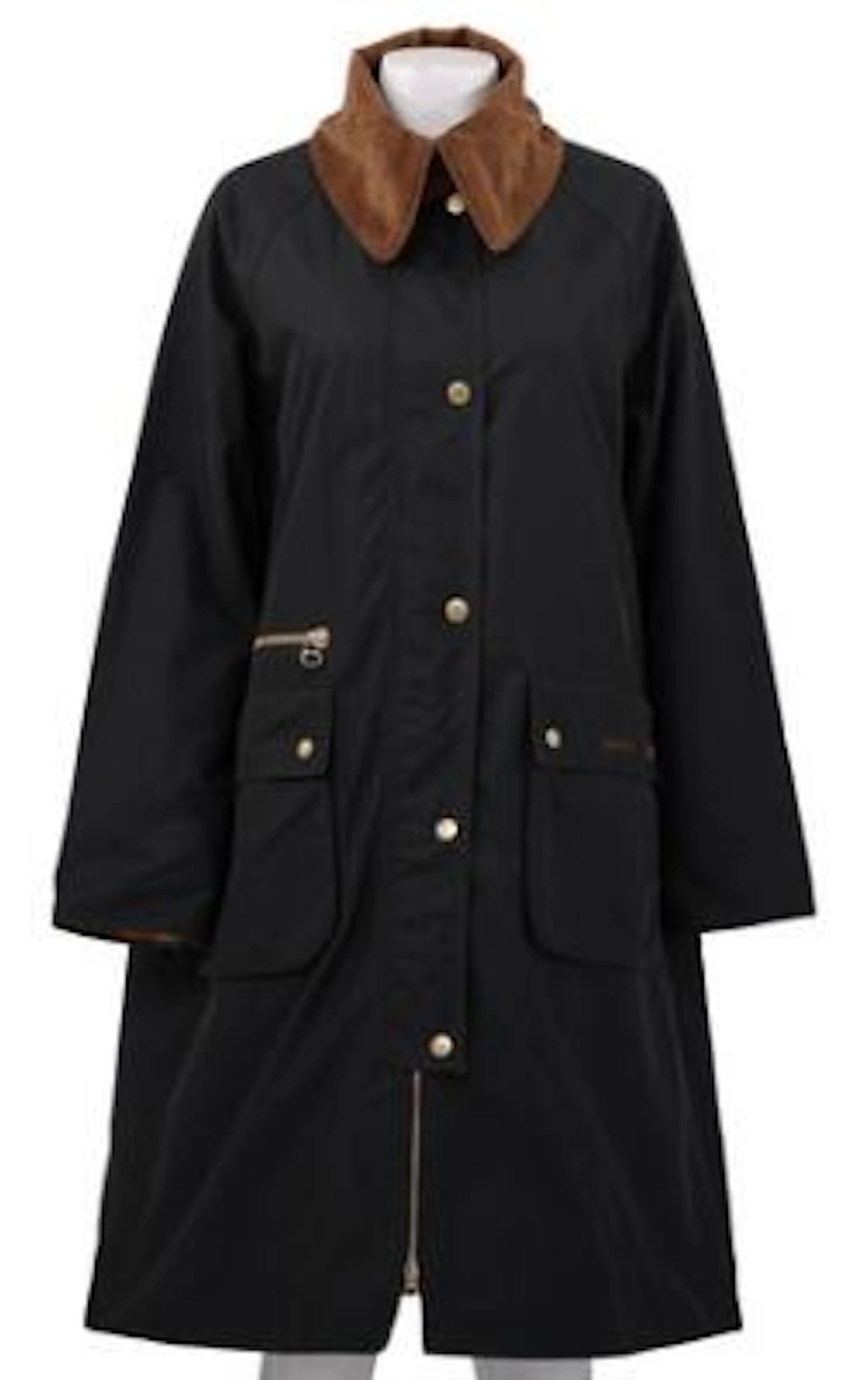Barbour: A "Townsfield" wax coat in dark green waxed cotton with gold-tone
