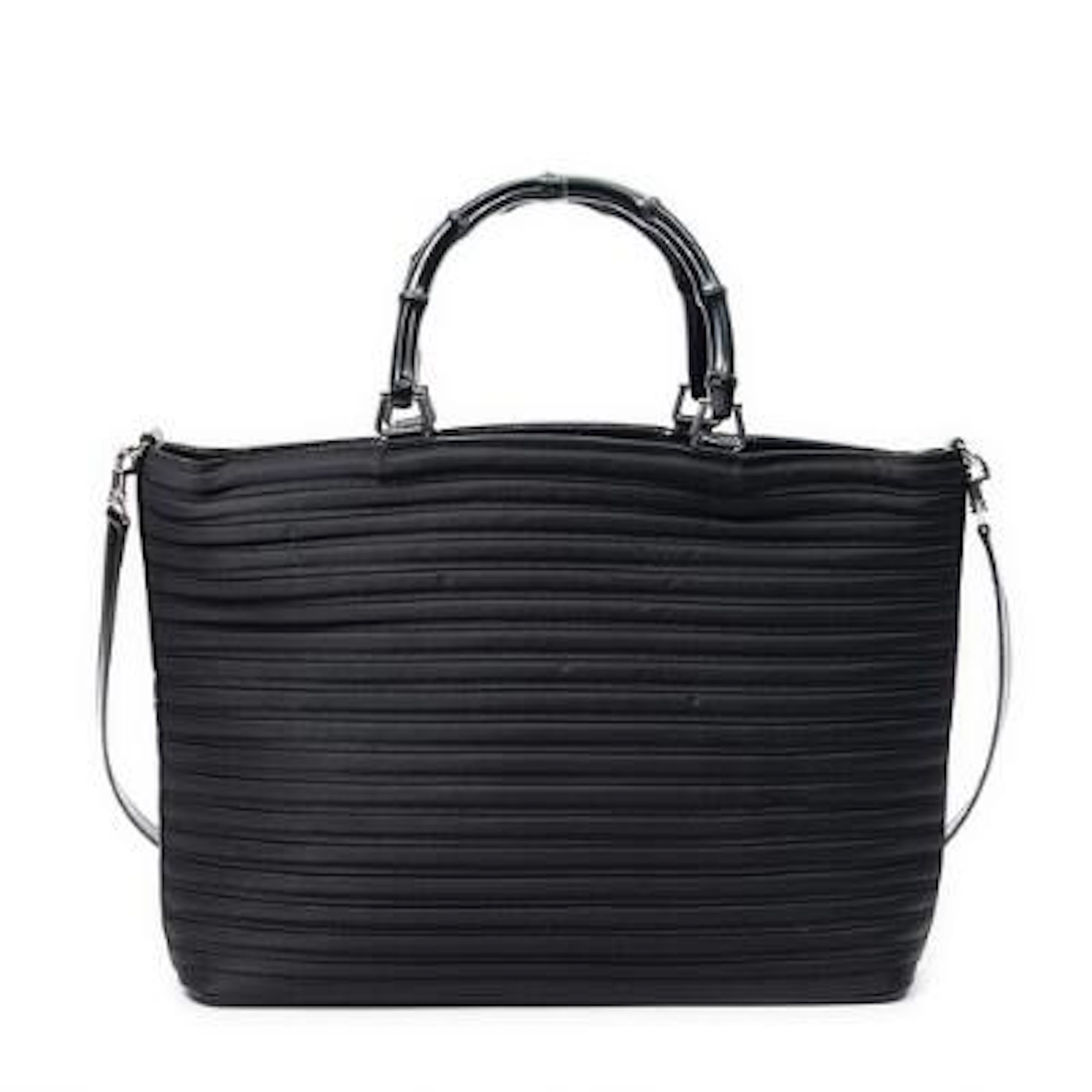 Gucci: A "Bamboo Shopper Tote" in partially quilted black nylon and