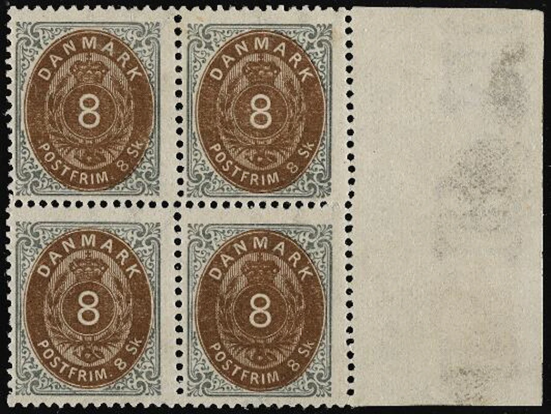 1871. 8 sk. grey/brown. 4.print. Most beautiful unused block of 4.