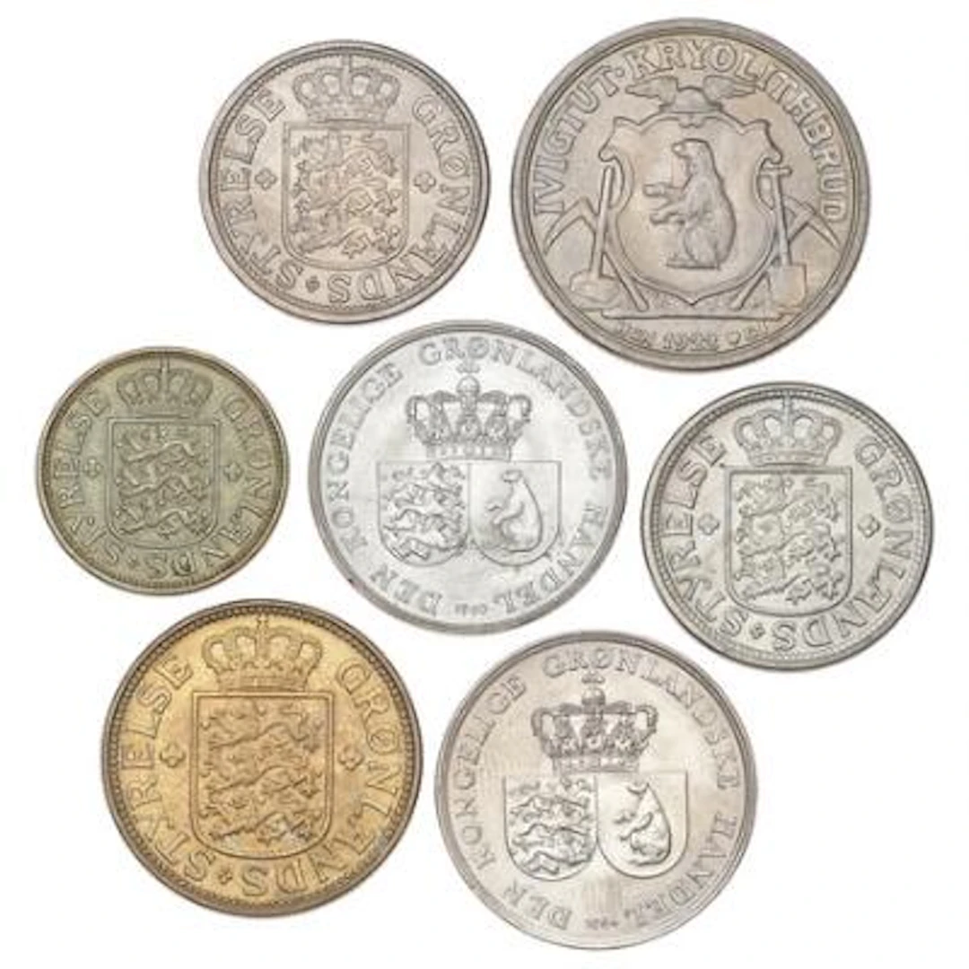 Greenland, 25 øre 1926 w/o hole (2 pcs), 50 øre 1926, 1 kr 1926, 1960