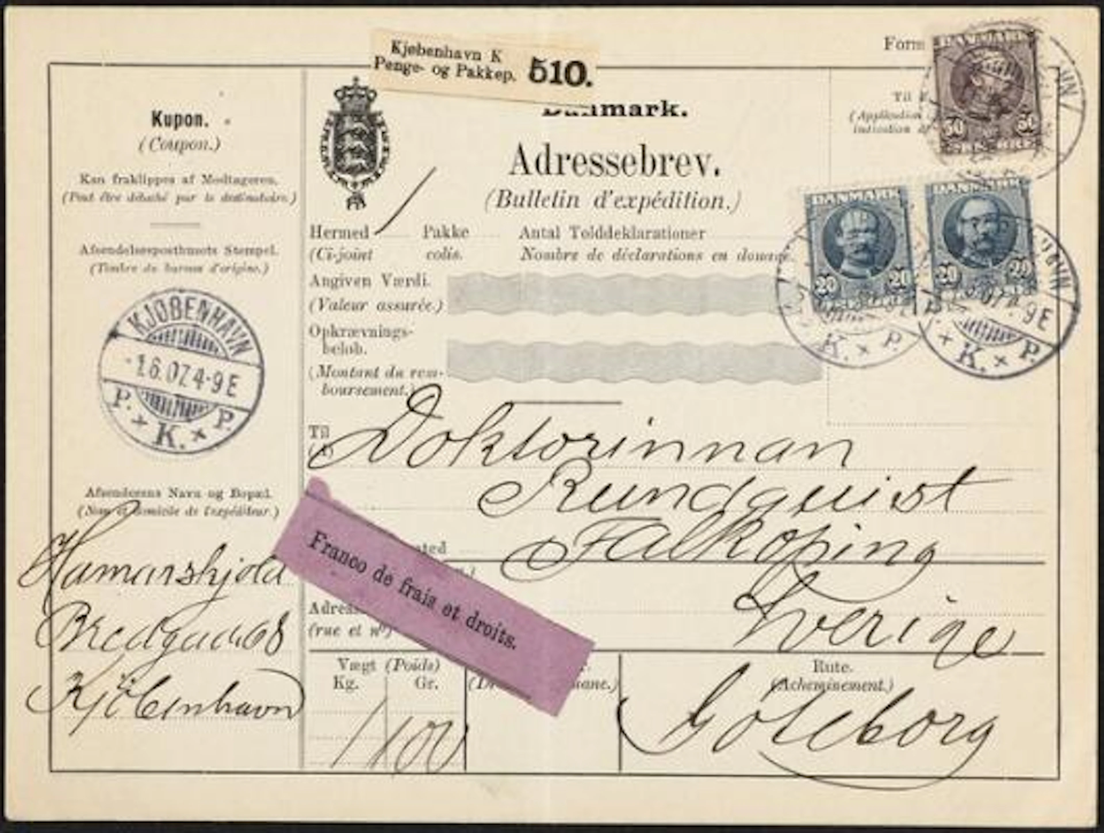 1905-1907. Christian IX. 50 Øre, brown lilac and pair Frederik VIII.