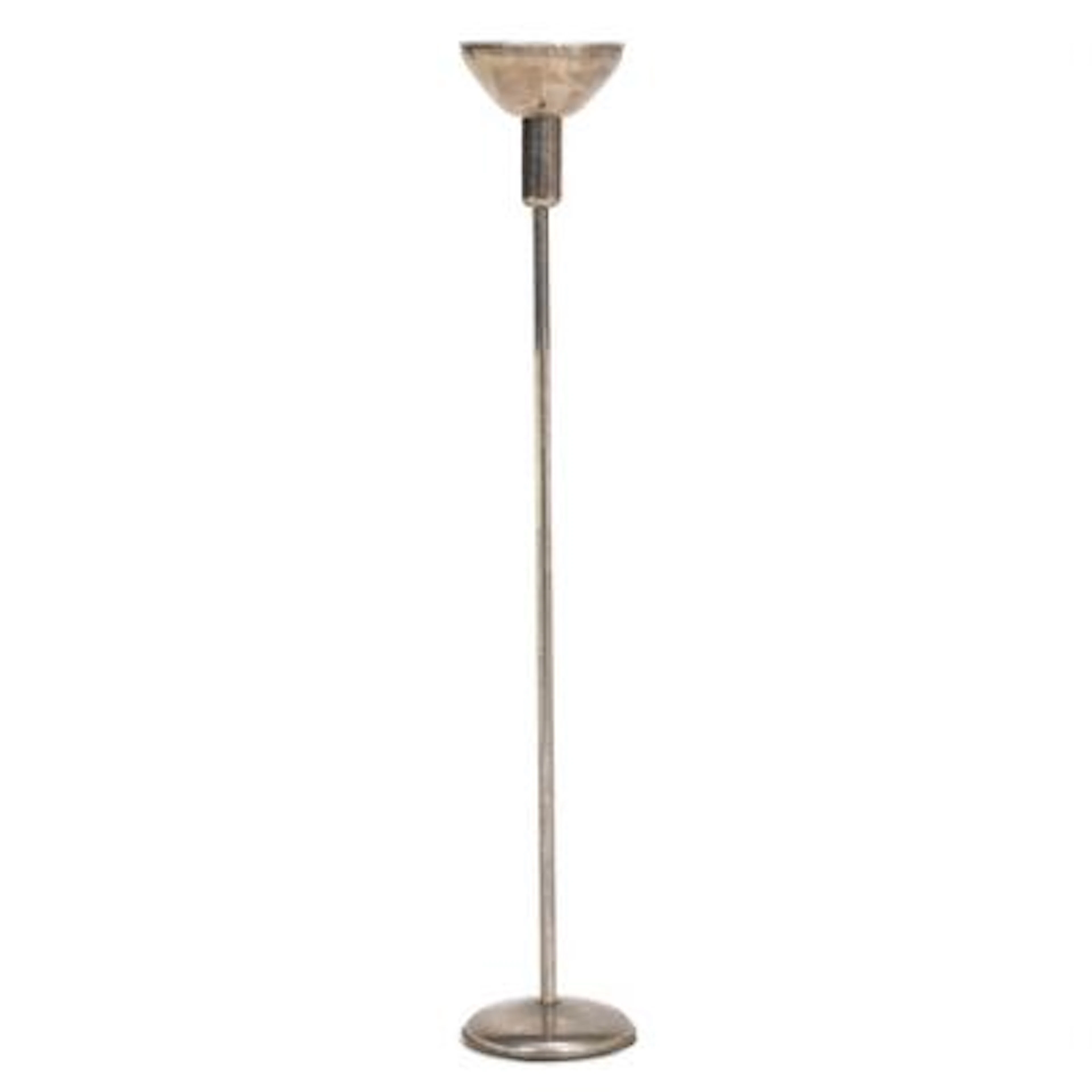 Unknown design: Art Deco up-light floor lamp in nickel-plated metal.