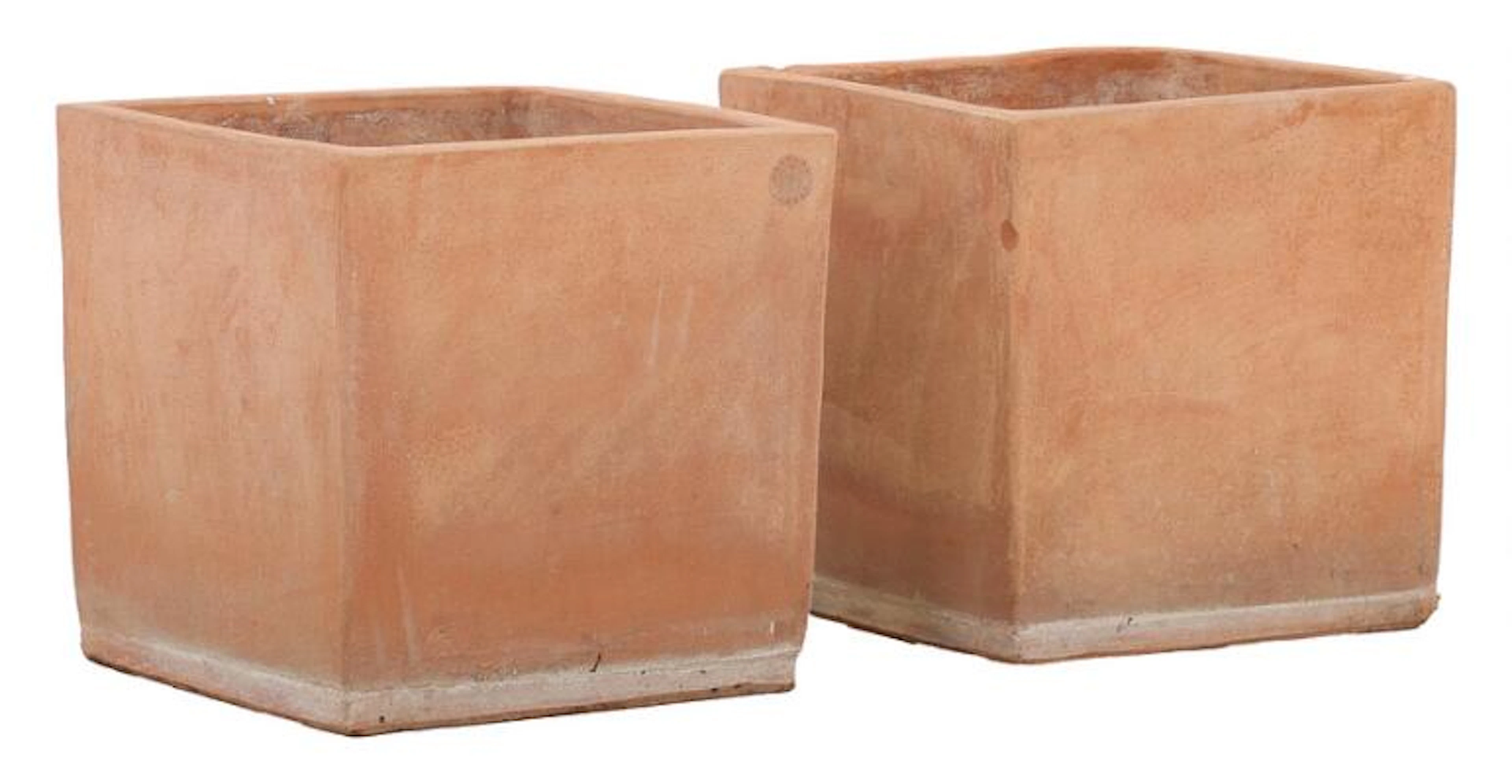 A pair of Italian smooth square Impruneta terracotta vases. Florence