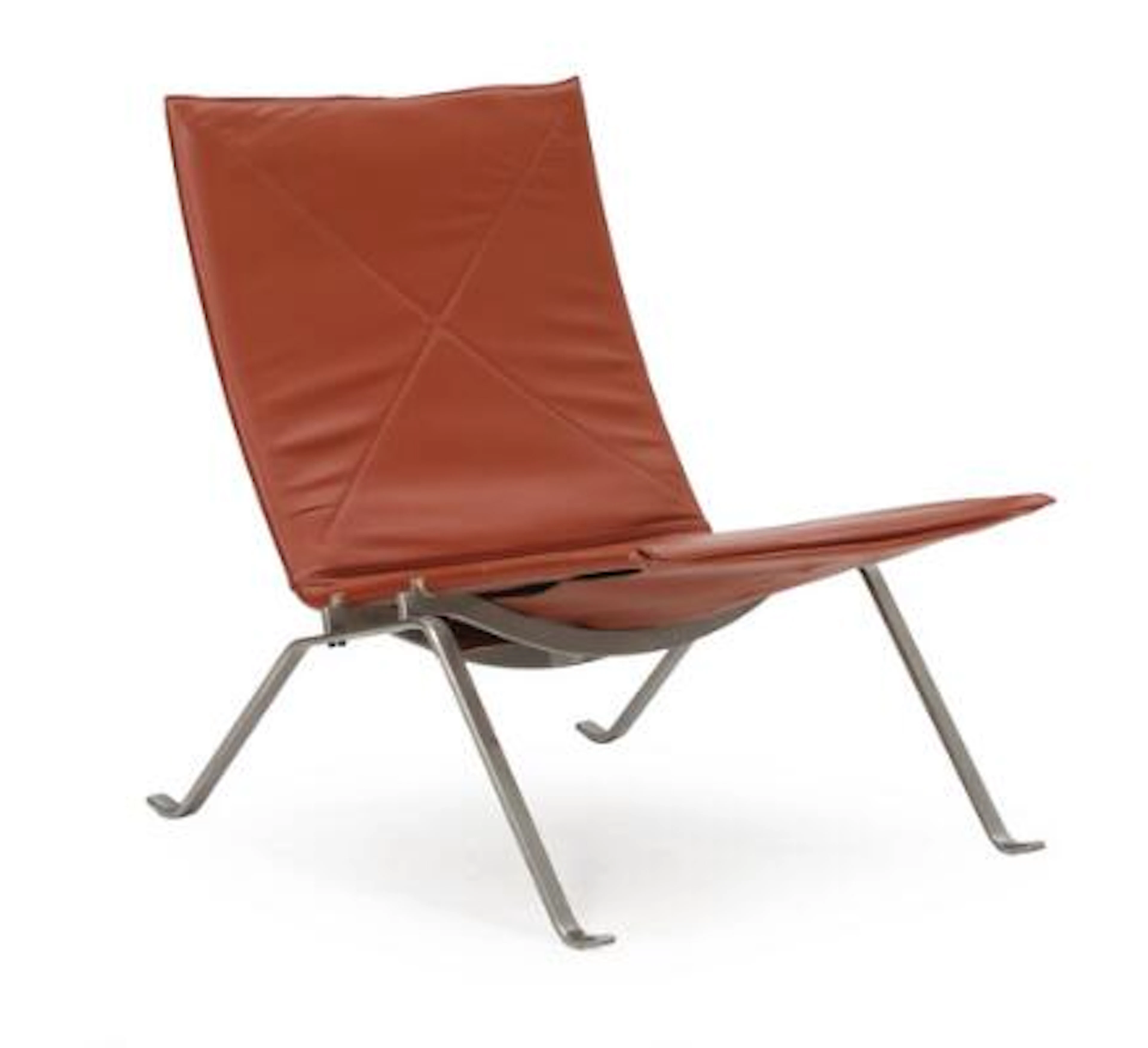 Poul Kjærholm: "PK 22". Easy chair with steel frame and brown leather.