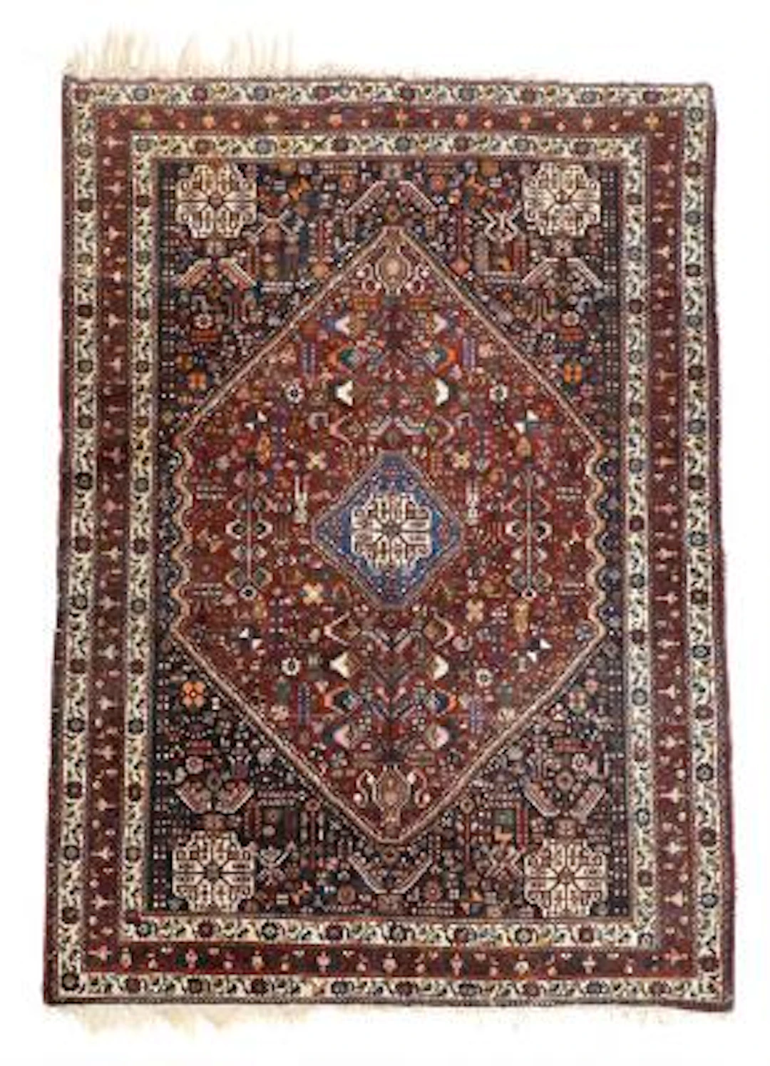 Abadeh carpet, Persia. Diamond-shaped medallion with flower vases