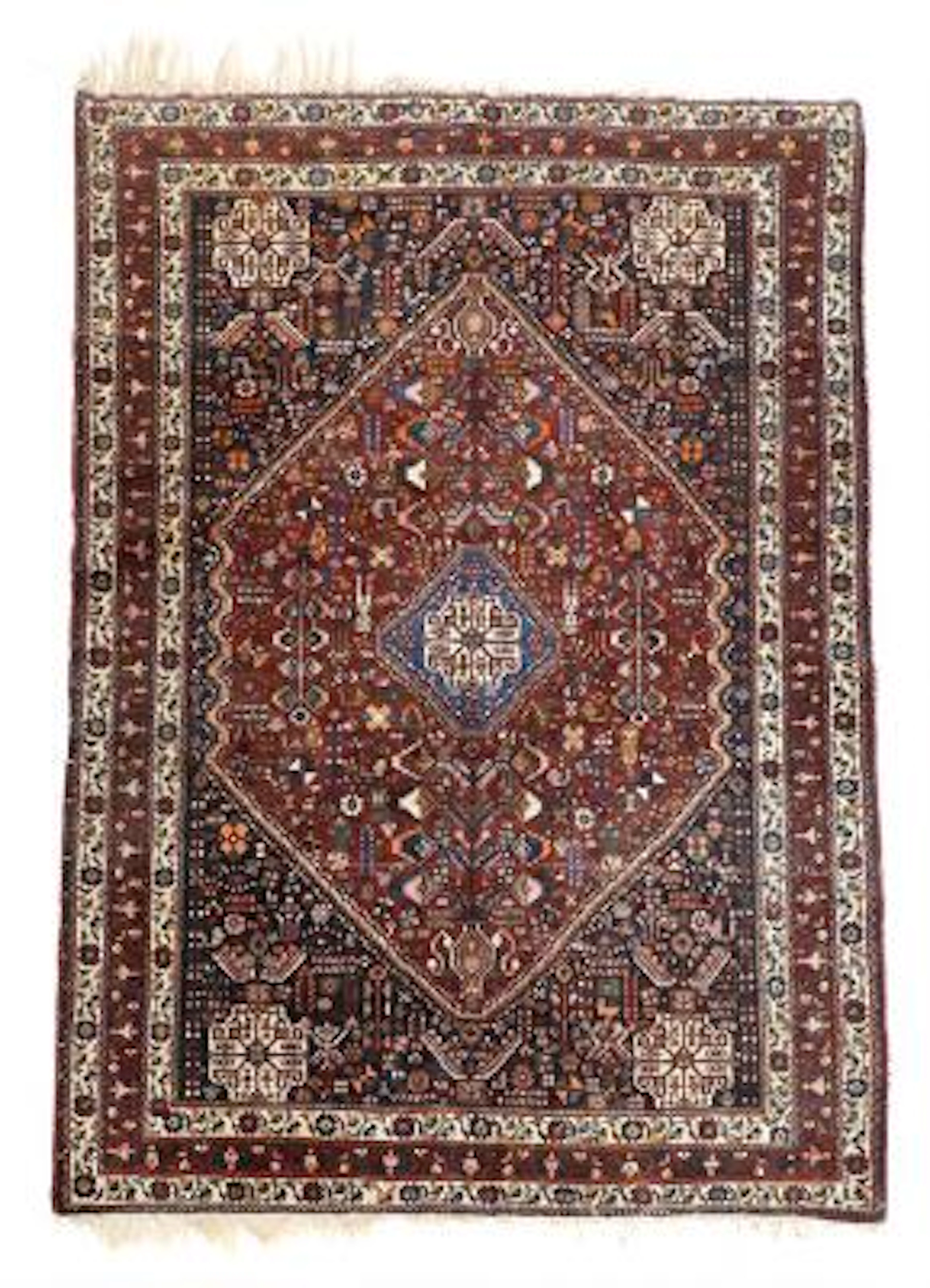 Abadeh carpet, Persia. Diamond-shaped medallion with flower vases