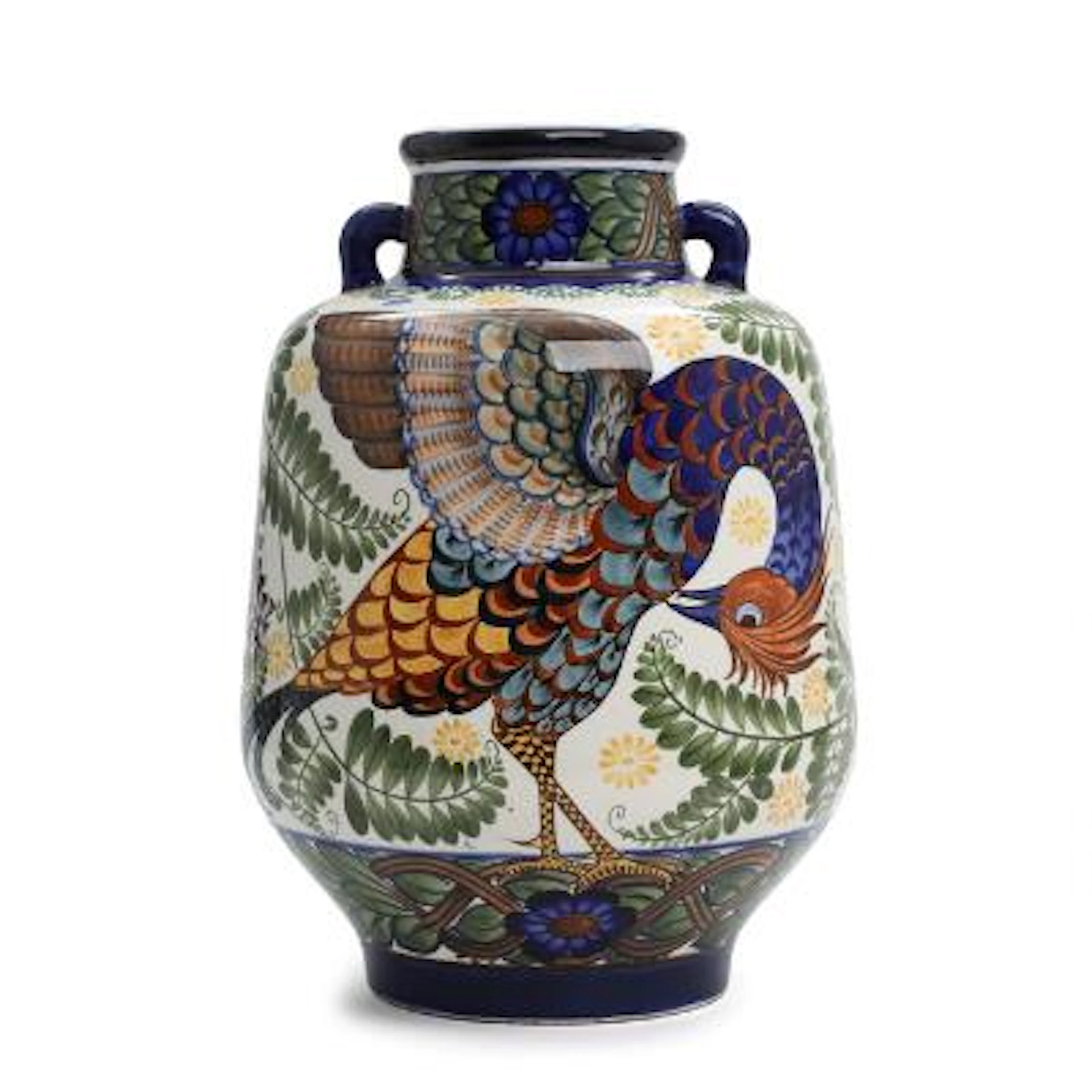 Harald Slott-Møller: Faience vase with two small handles, decorated