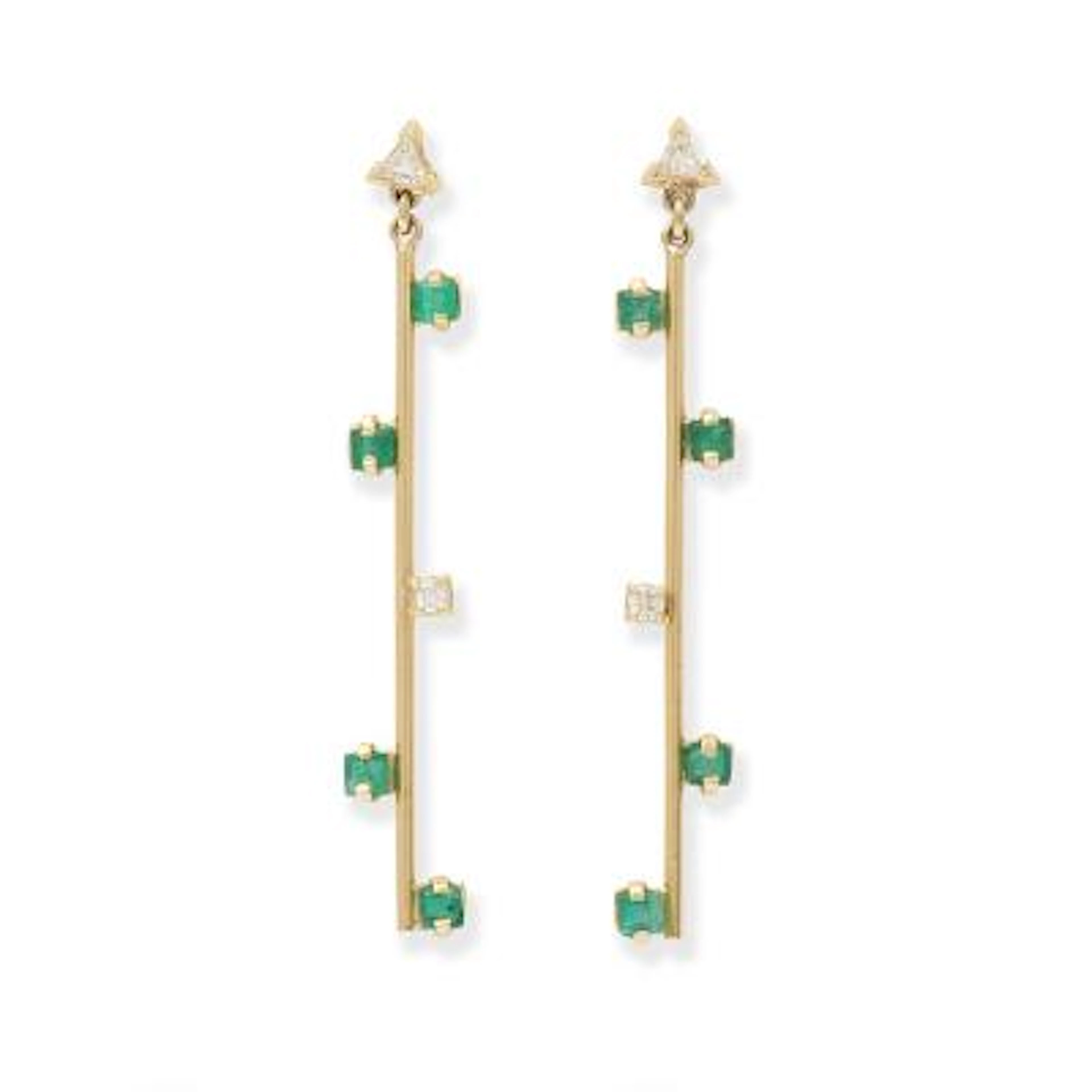 A pair of emerald and diamond ear pendants set with emeralds and diamonds