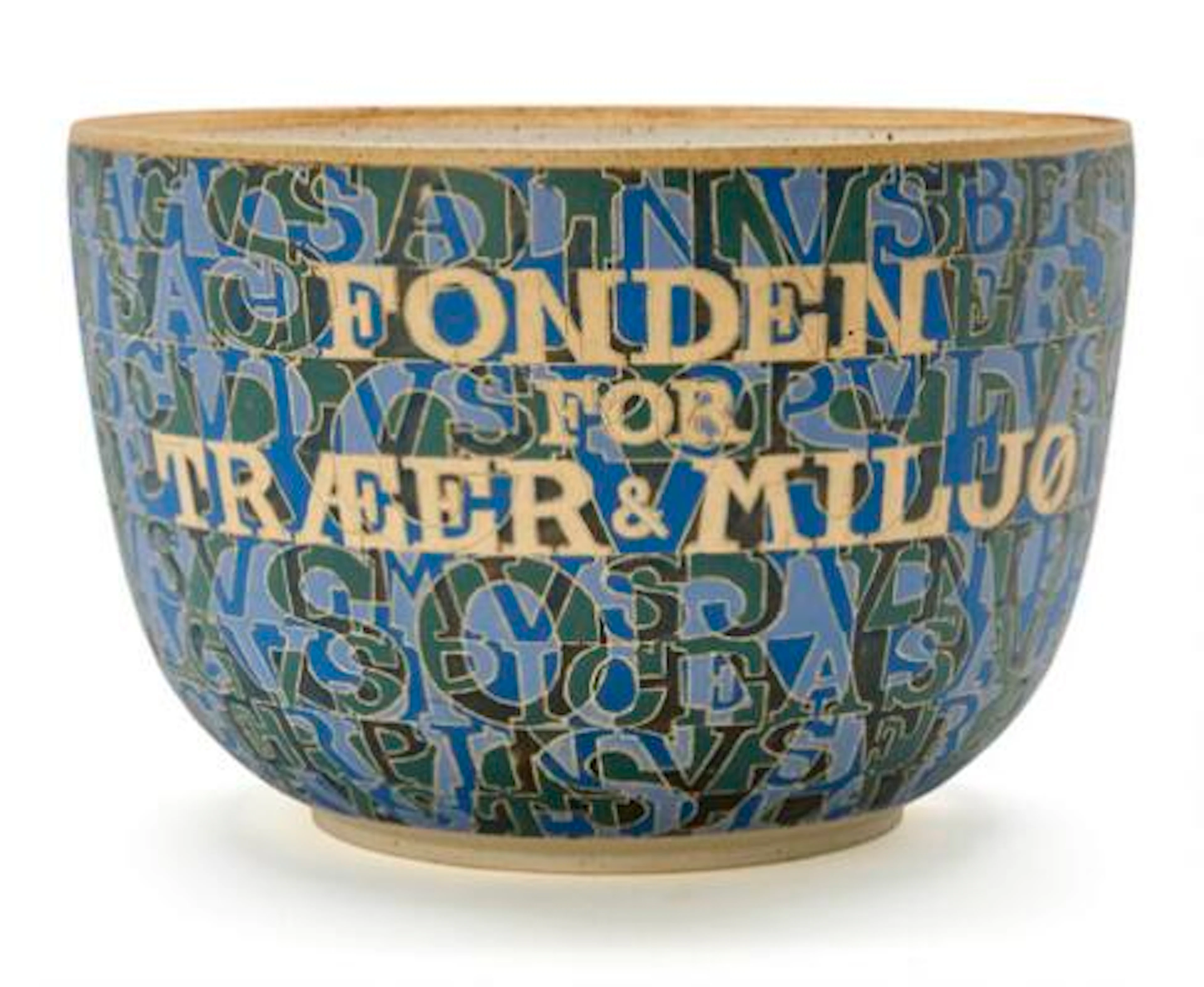 Bo Kristiansen: Large stoneware bowl with incised letters in relief.