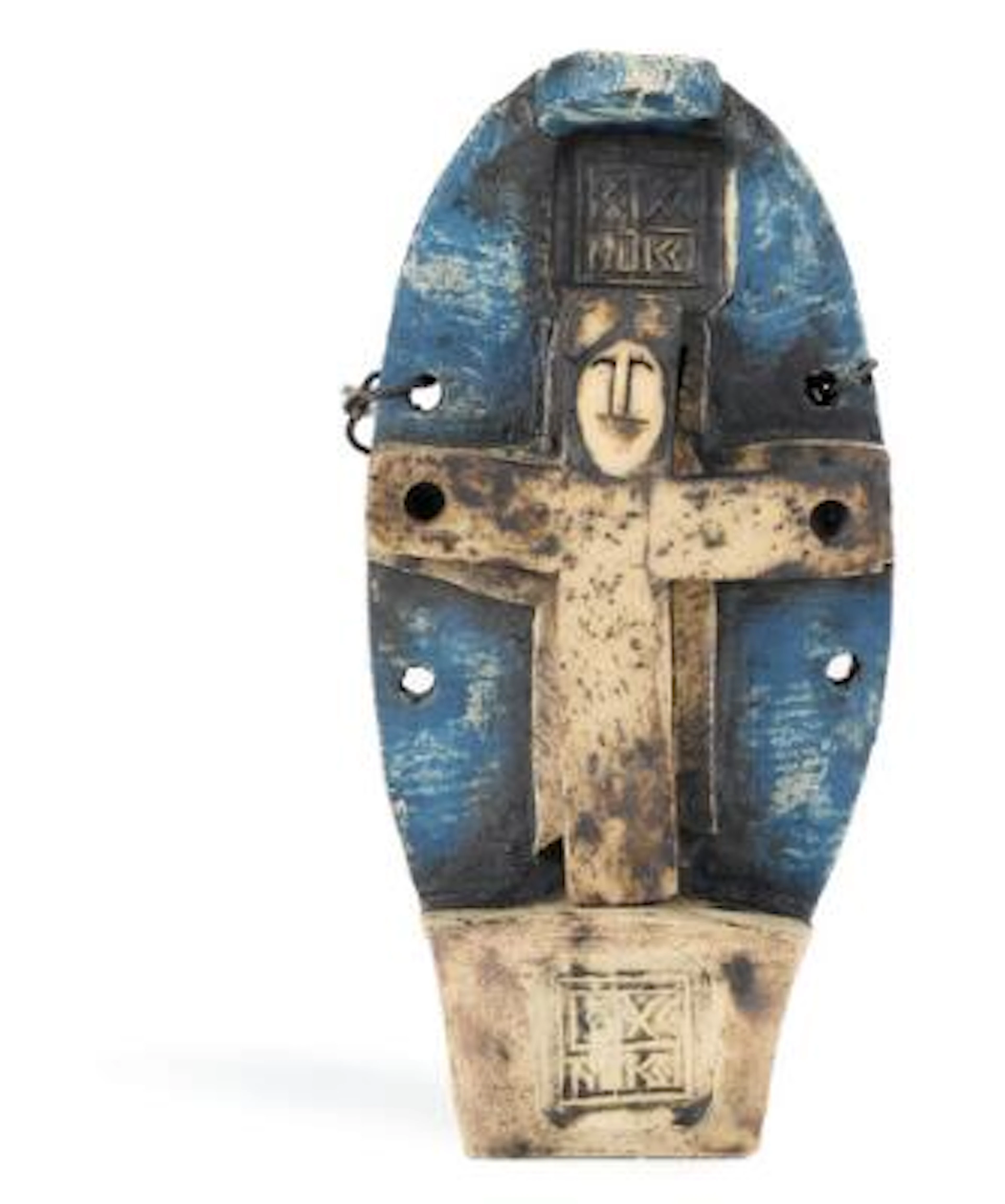 Niels Helledie: Crucifix. Unsigned. Partly painted stoneware. H. 26.