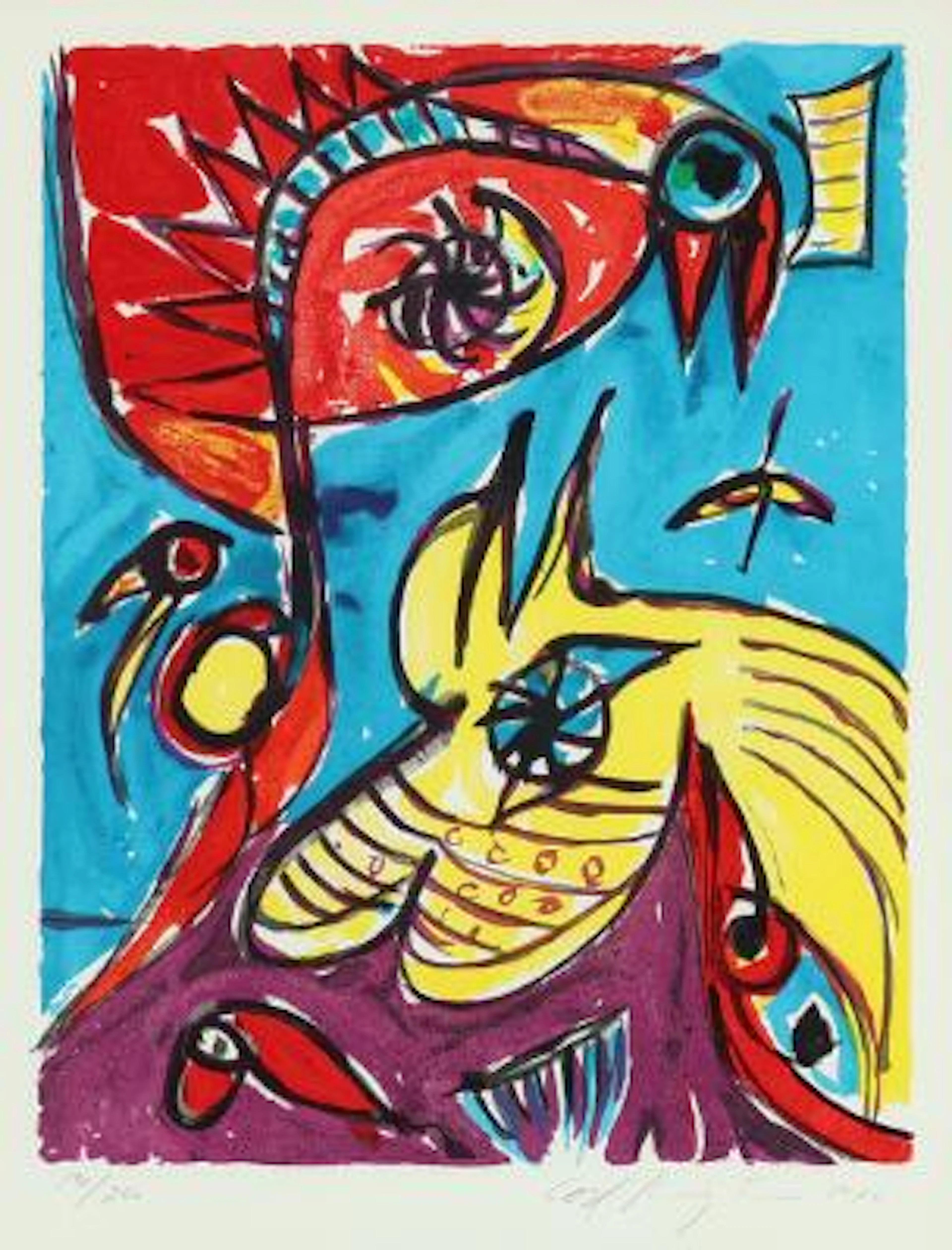 Carl-Henning Pedersen: Composition. Signed Carl-Henning Pedersen.