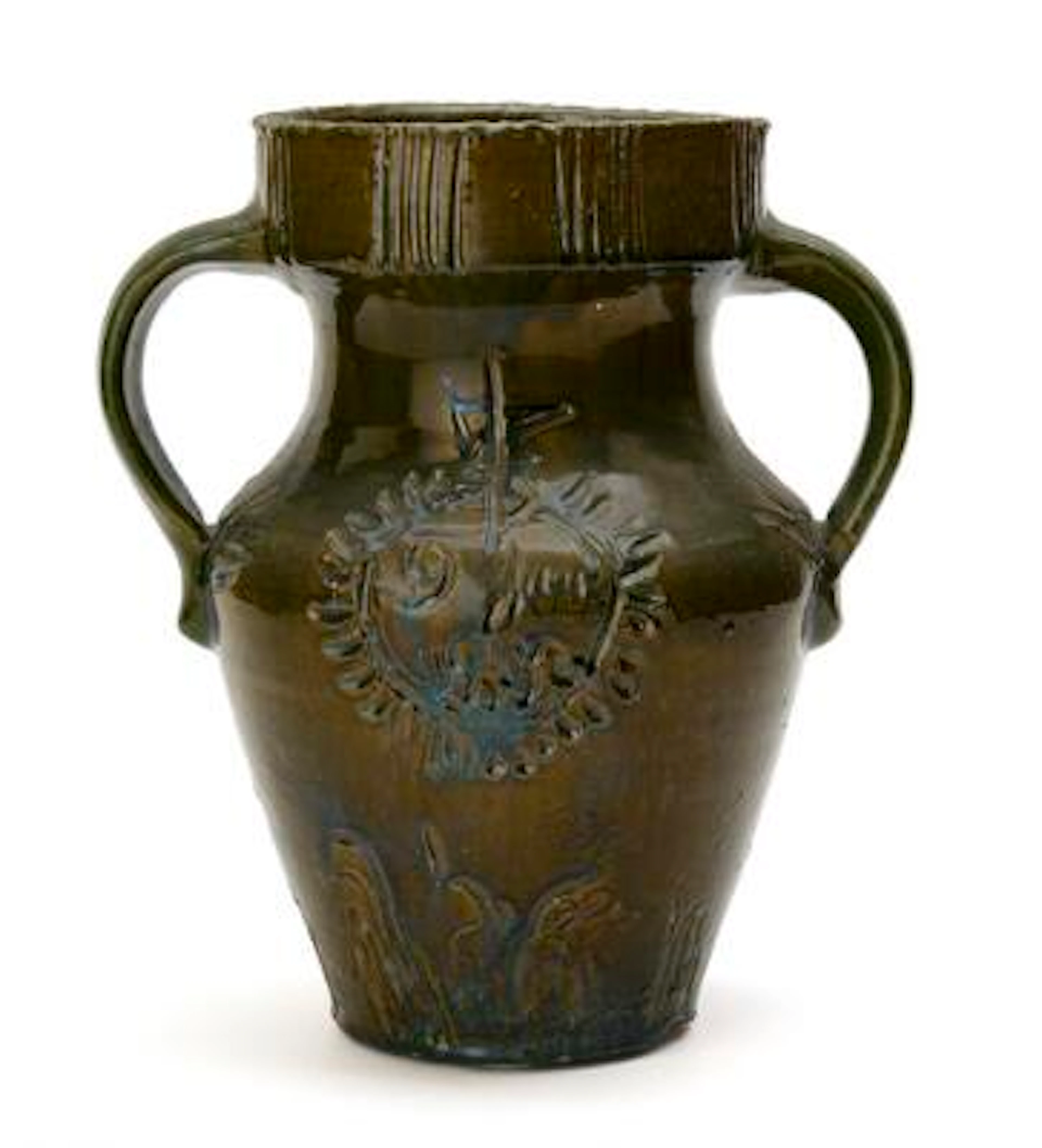 Thorvald Bindesbøll: Earthenware vase modelled with two handles, with
