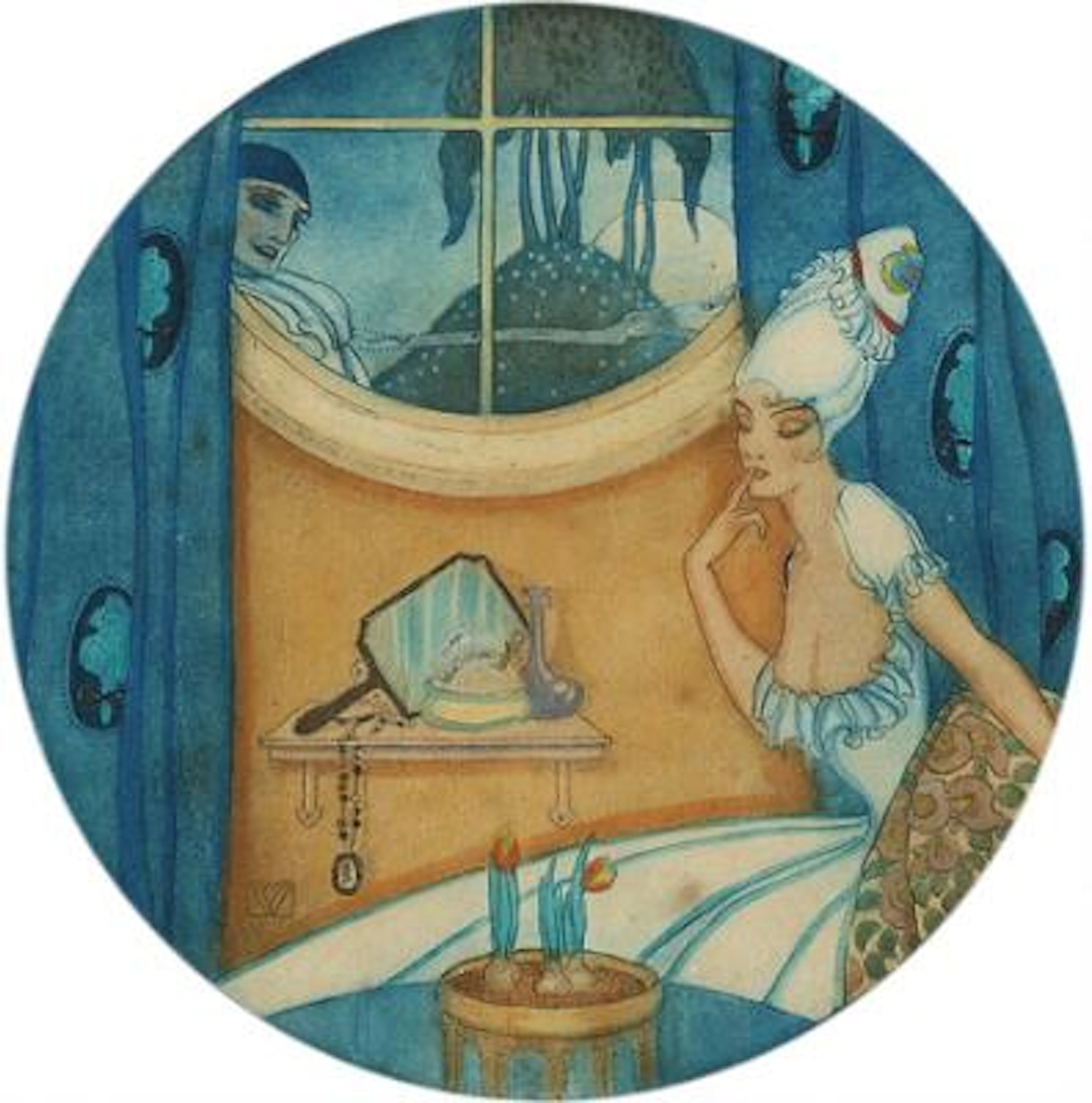 Gerda Wegener: Untitled. Unsigned. Gouache on paper. Diam. visible