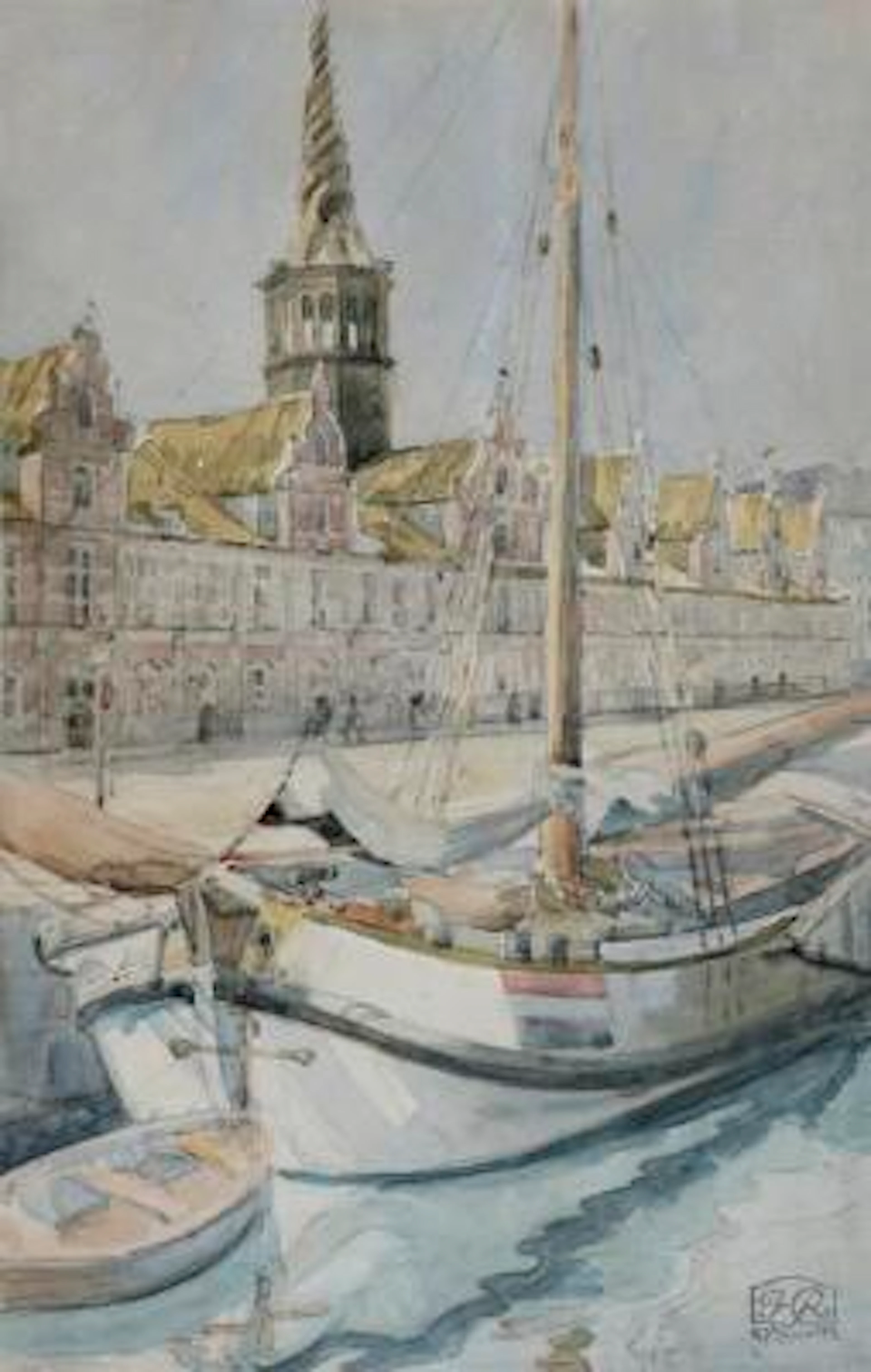 Johan Rohde: Canal scene from Copenhagen. Signed with monogram and