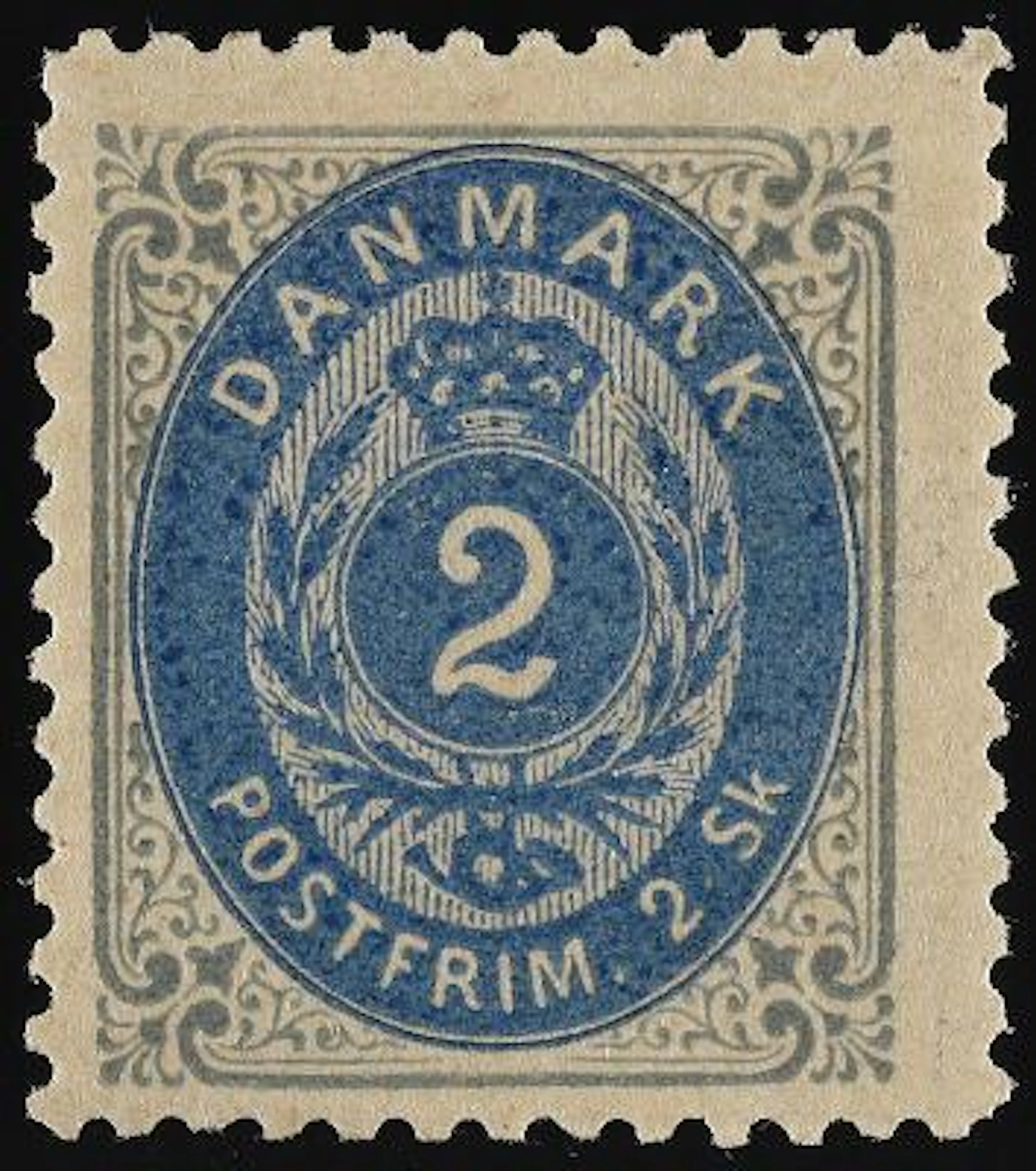 1870. 2 sk. grey/blue. Line-perforated 12 1/2. Very fien unused copy