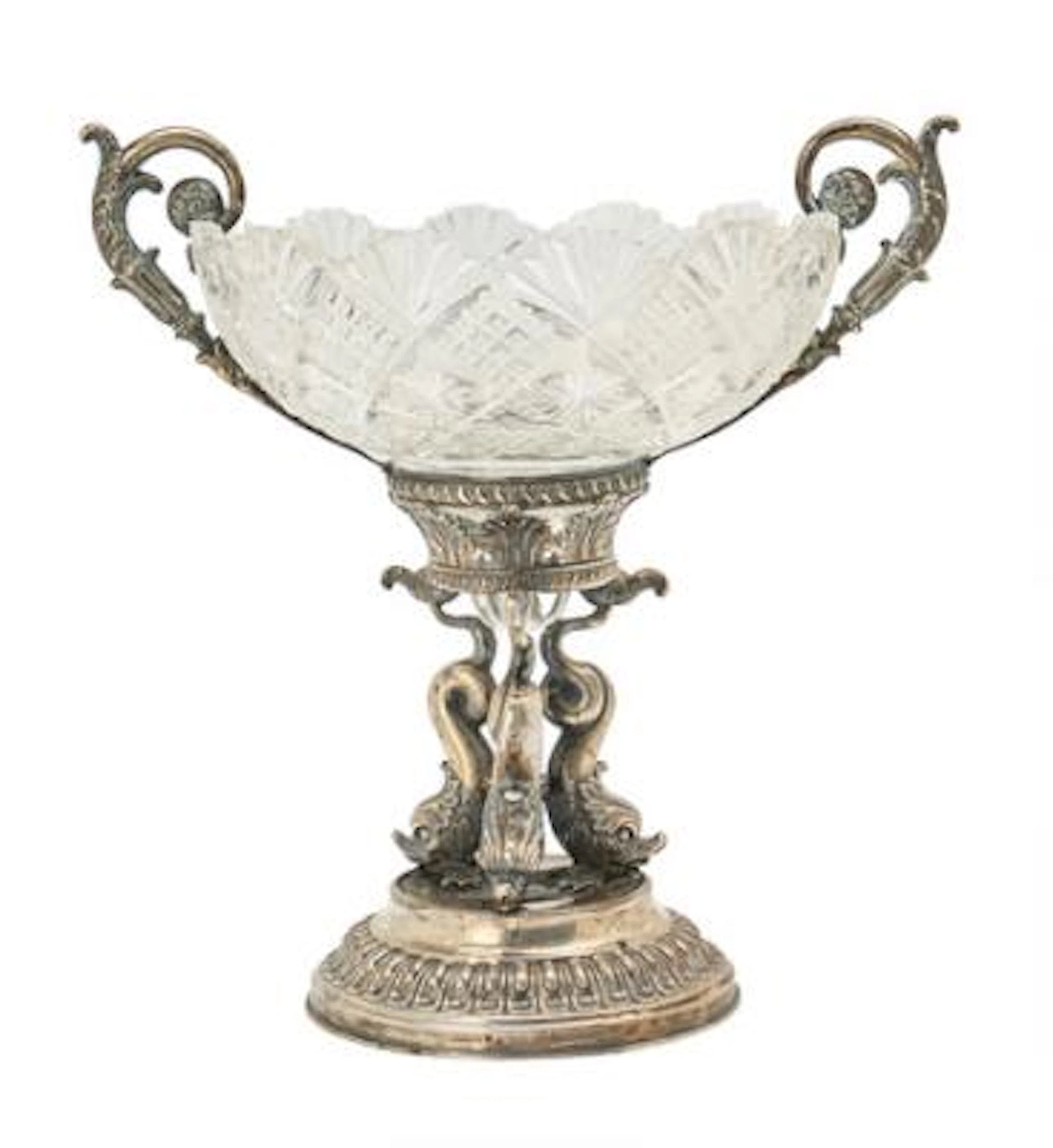 A crystal and silverplated stemdish, probably France late 19th century.