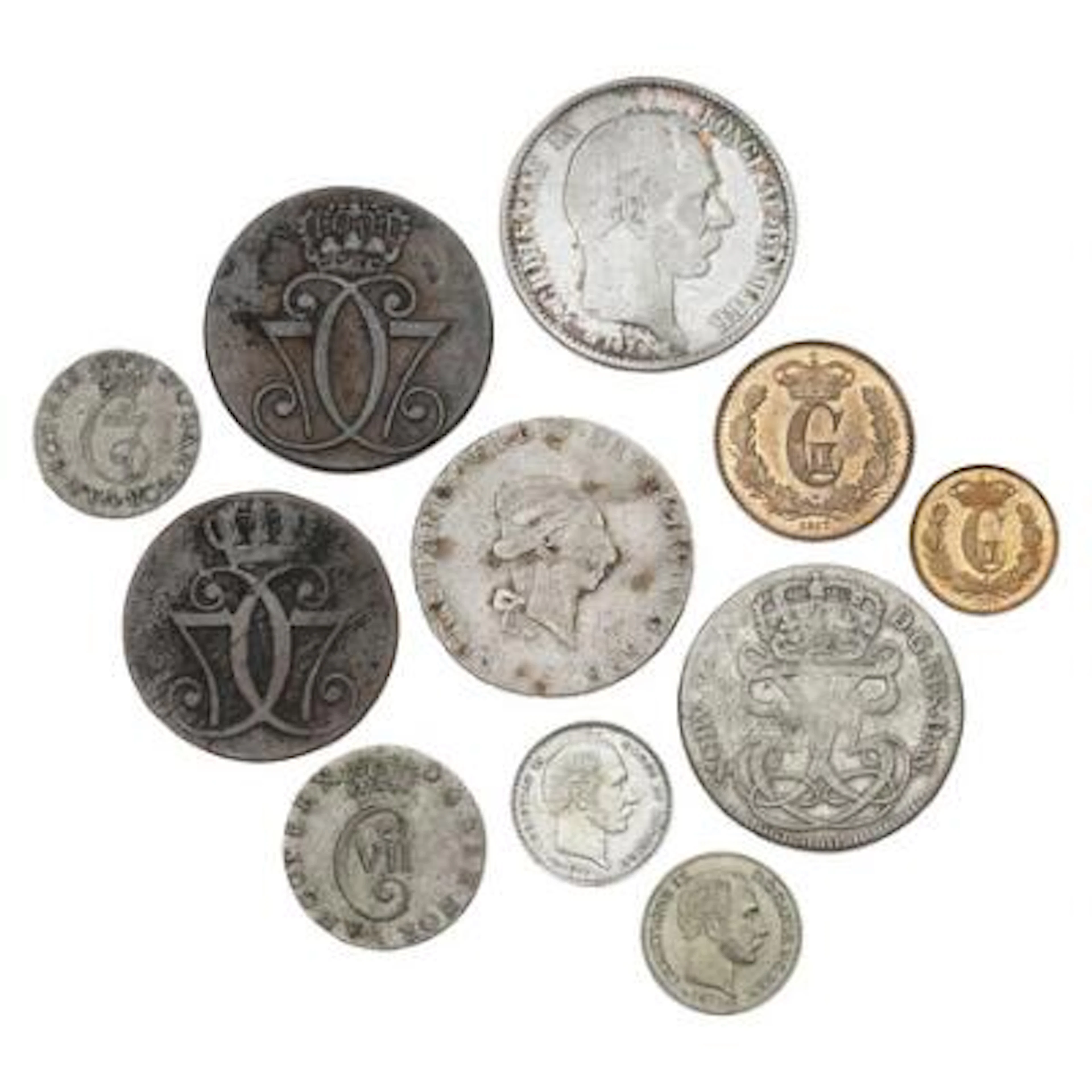 Box and 5 red Siegs albums with Danish and foreign coins as well as