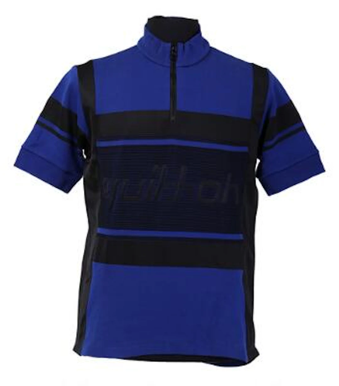 Louis Vuitton: A "Jacquard Cycling" blue/black t-shirt with a zip