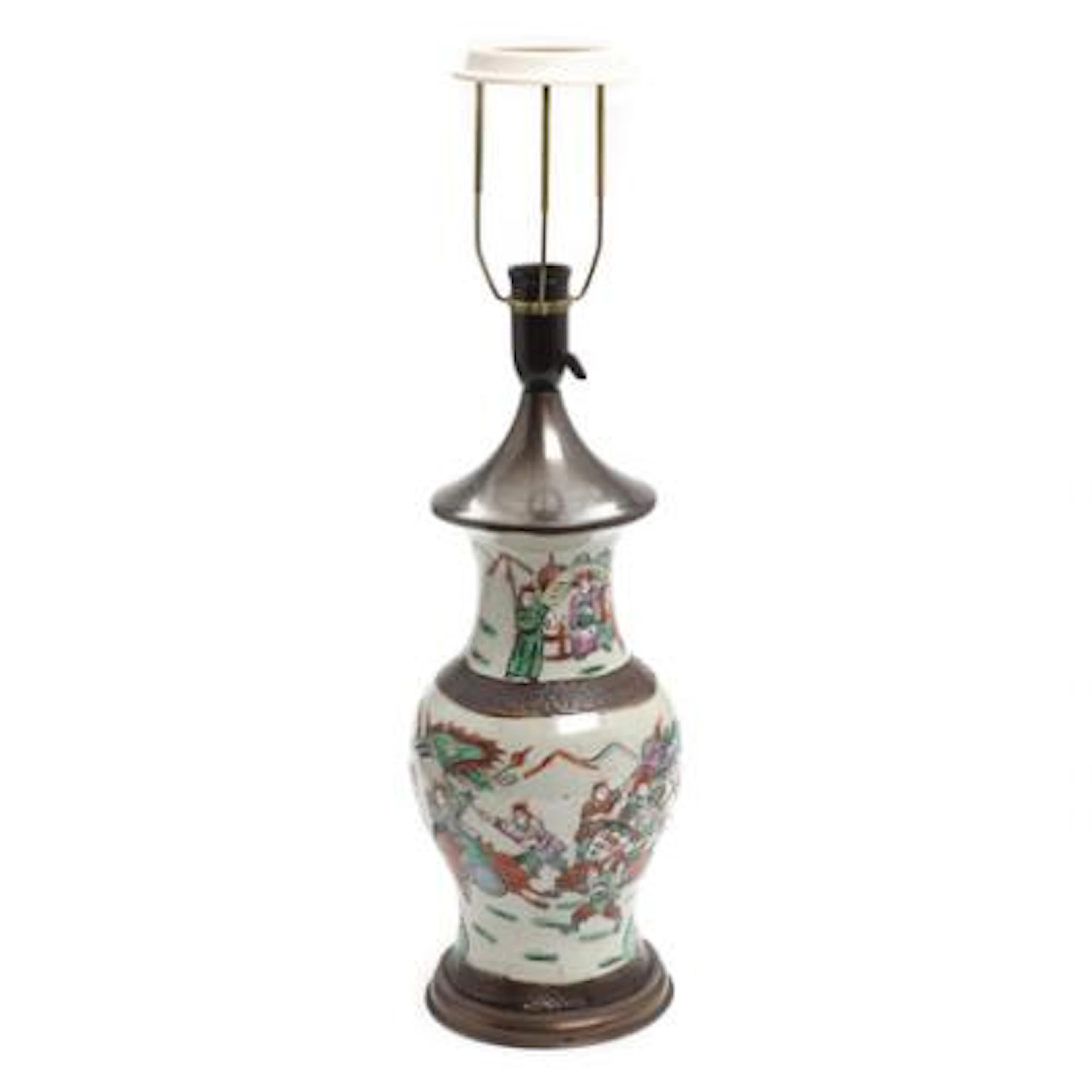 A Chinese porcelain vase with incised brown borders. Now mounted as