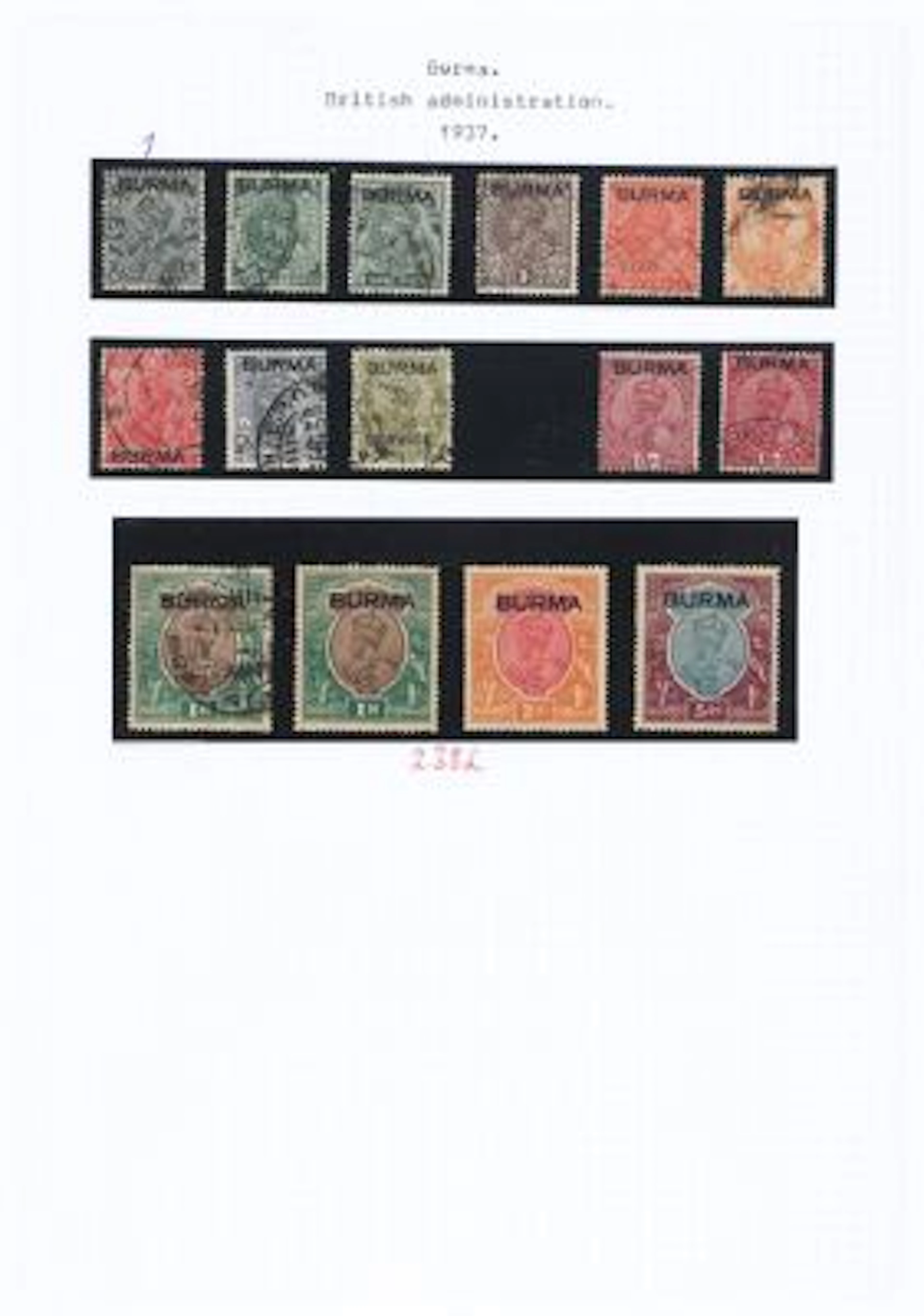 Burma. 1937-1947. Fine collection on homemade albumpages, generally