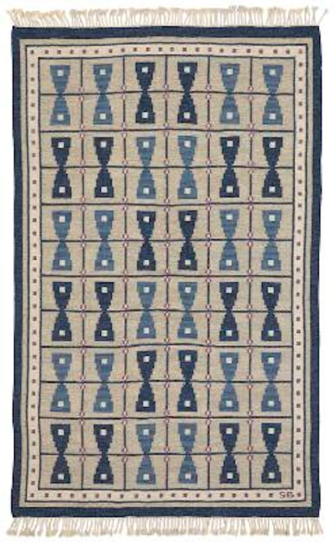 Sigvard Bernadotte: "Timglas". Handwoven wool carpet in "rölakan"