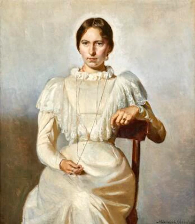 Michael Ancher: Portrait of a young woman from Skagen. Signed Michael