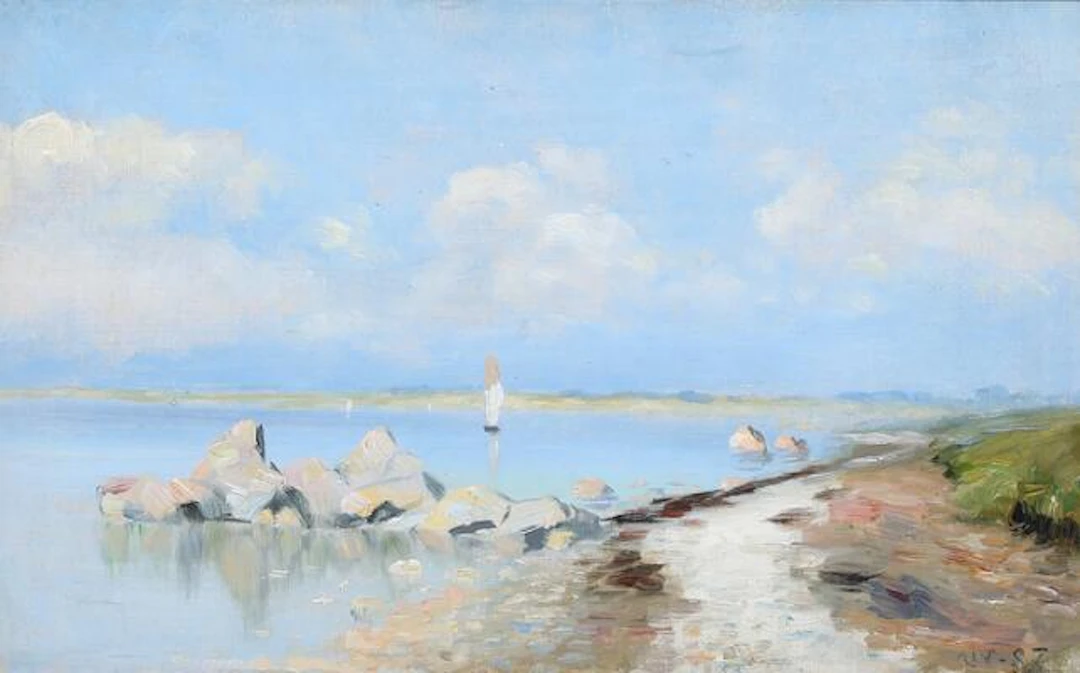 Albert Wang: "Sommerdag, Horsens Fjord". Signed and dated AW 87. Oil