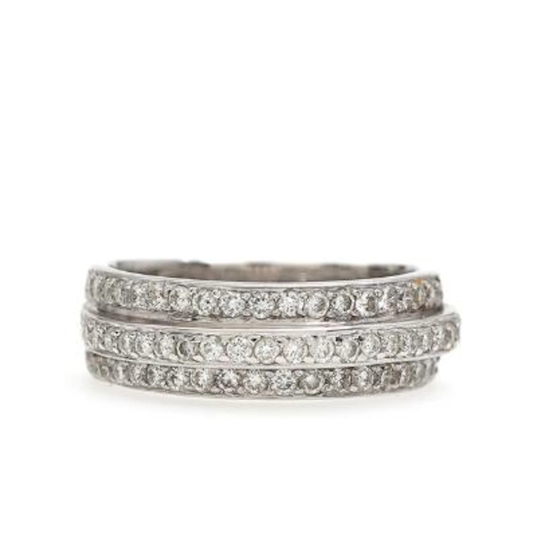 A diamond ring set with numerous brilliant-cut diamonds weighing a