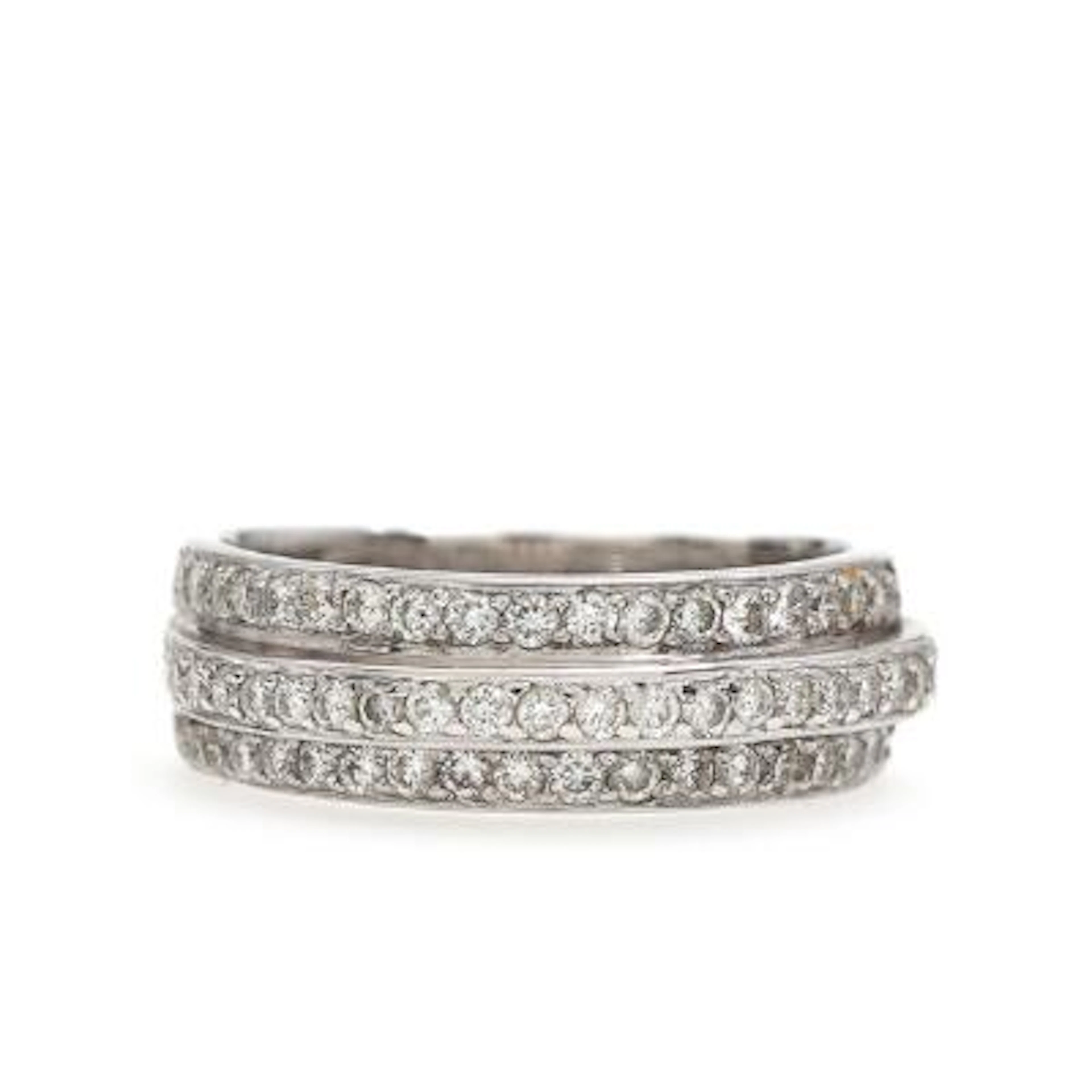 A diamond ring set with numerous brilliant-cut diamonds weighing a