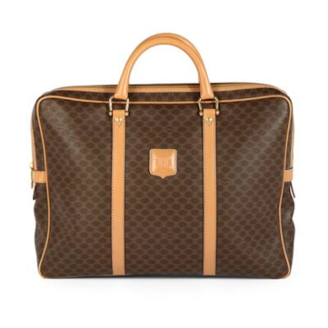 Celine: A bag of brown Macadam-coated canvas with brown leather tri