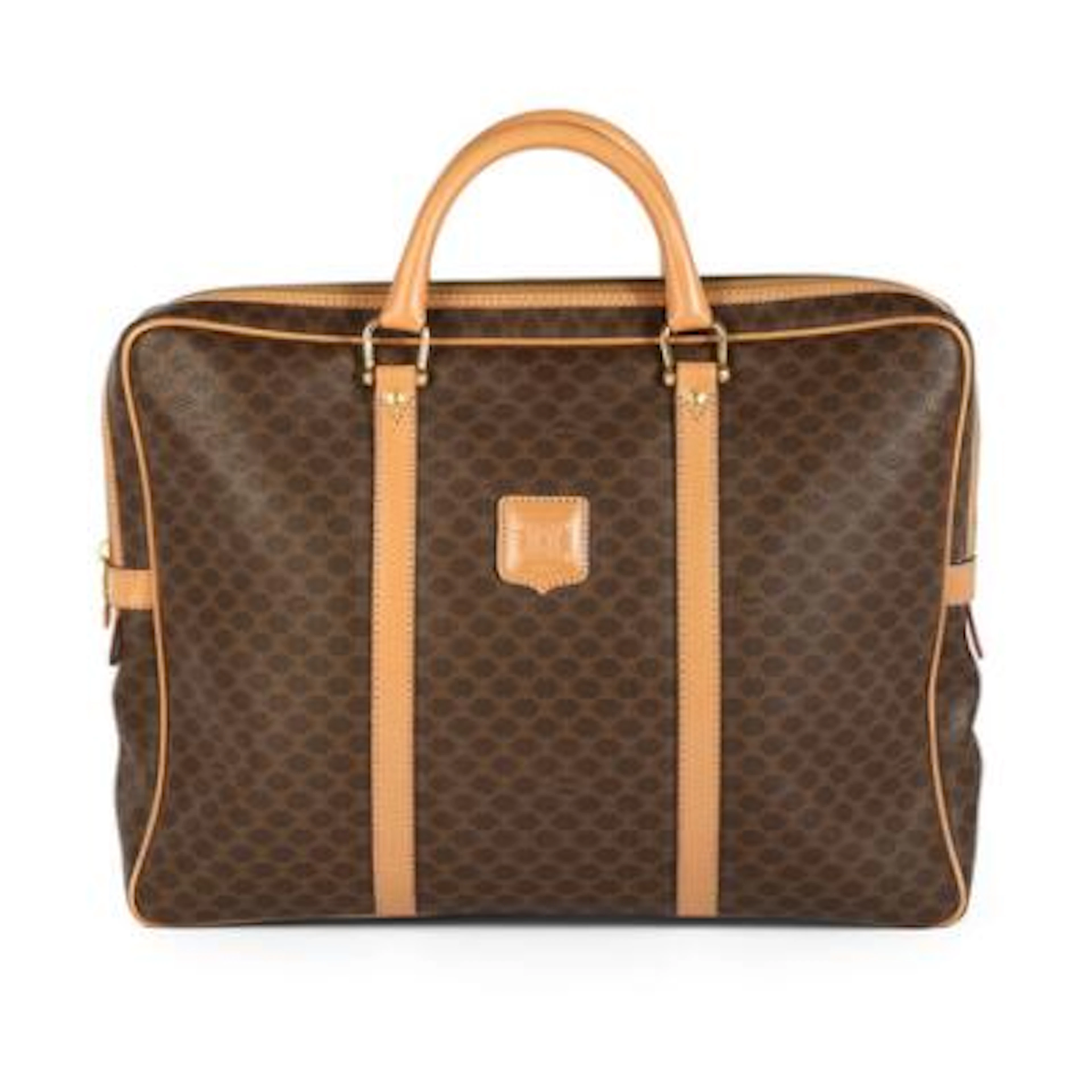 Celine: A bag of brown Macadam-coated canvas with brown leather tri