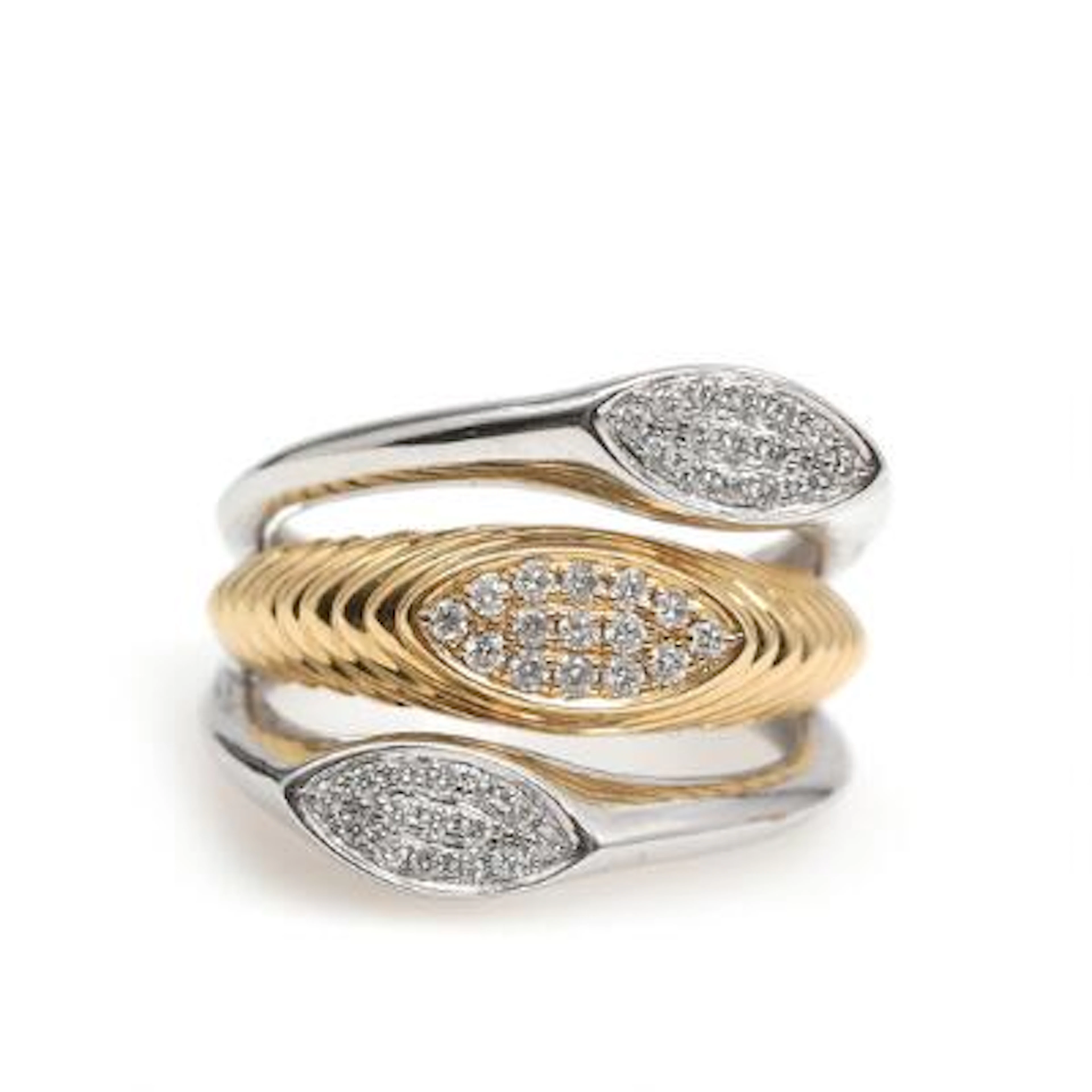 A diamond ring set with numerous brilliant-cut diamonds, mounted in