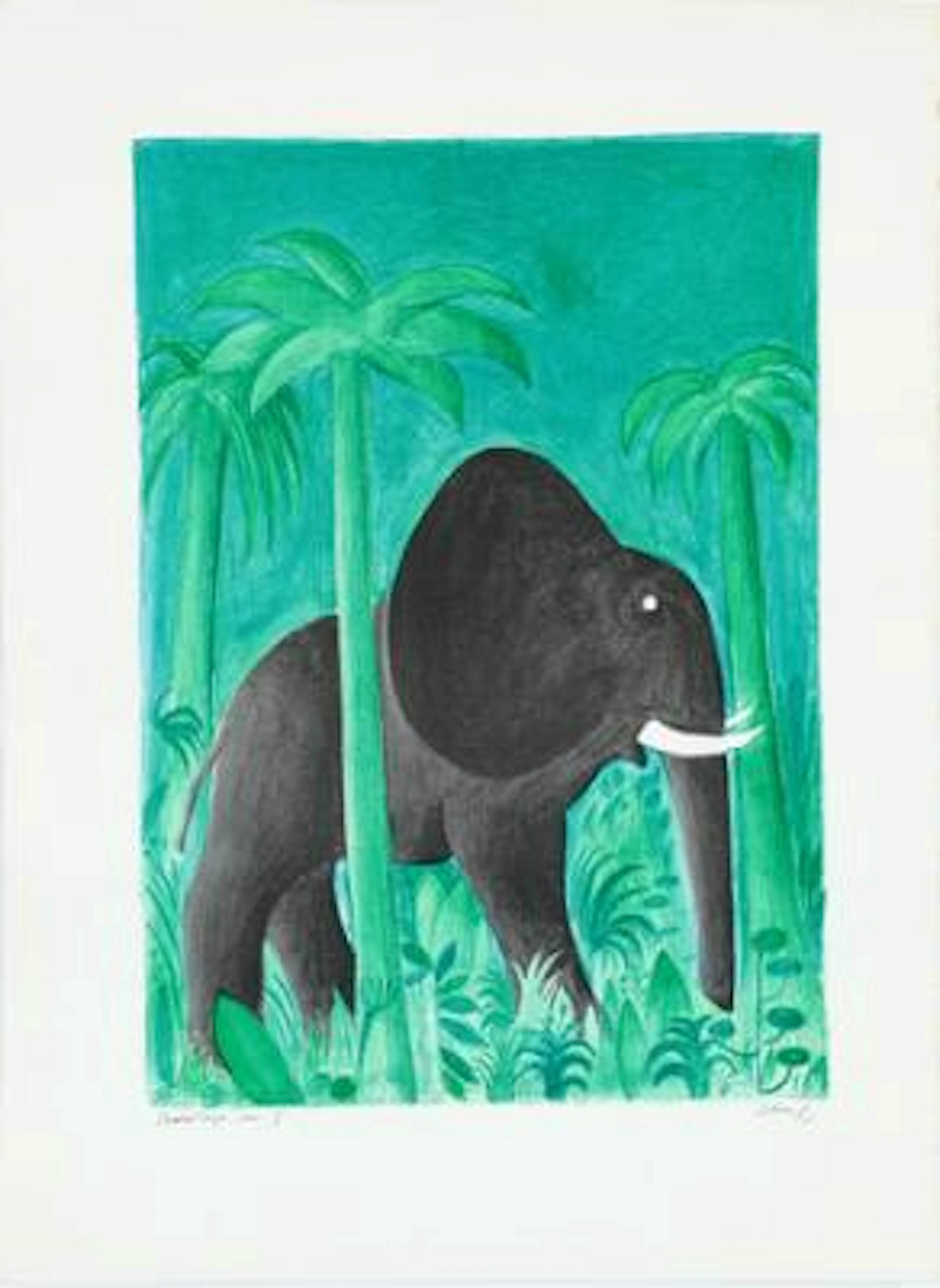 Hans Scherfig: “African Elephant”. Signed Scherfig, screen print no.