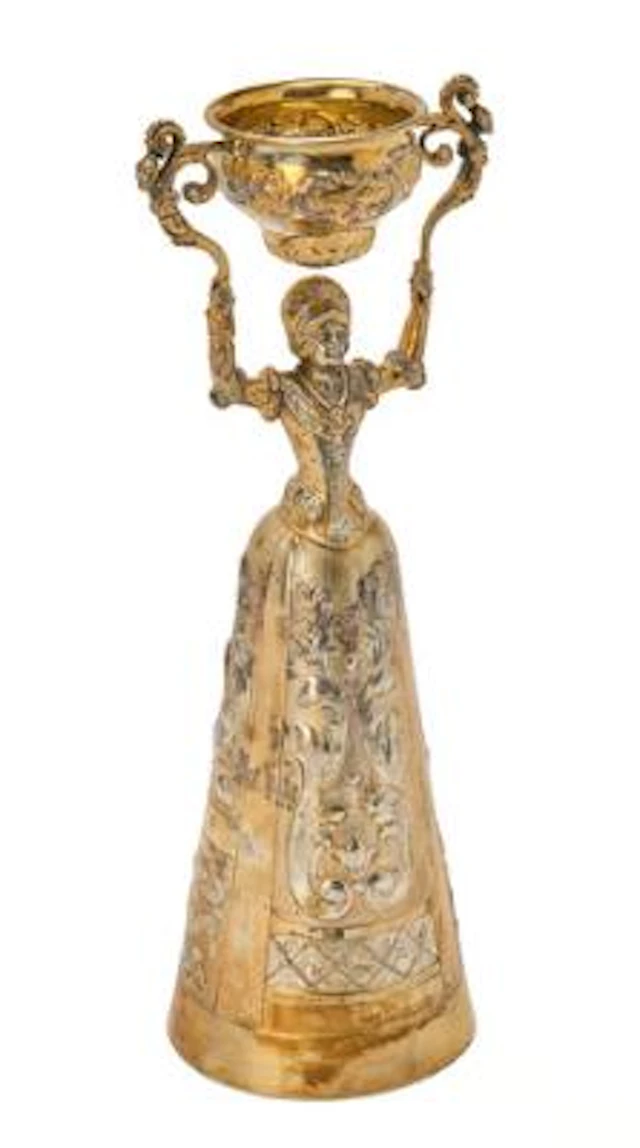 A German Rococo Revival parcel-gilt wedding beaker. Wilhelm Weinranch