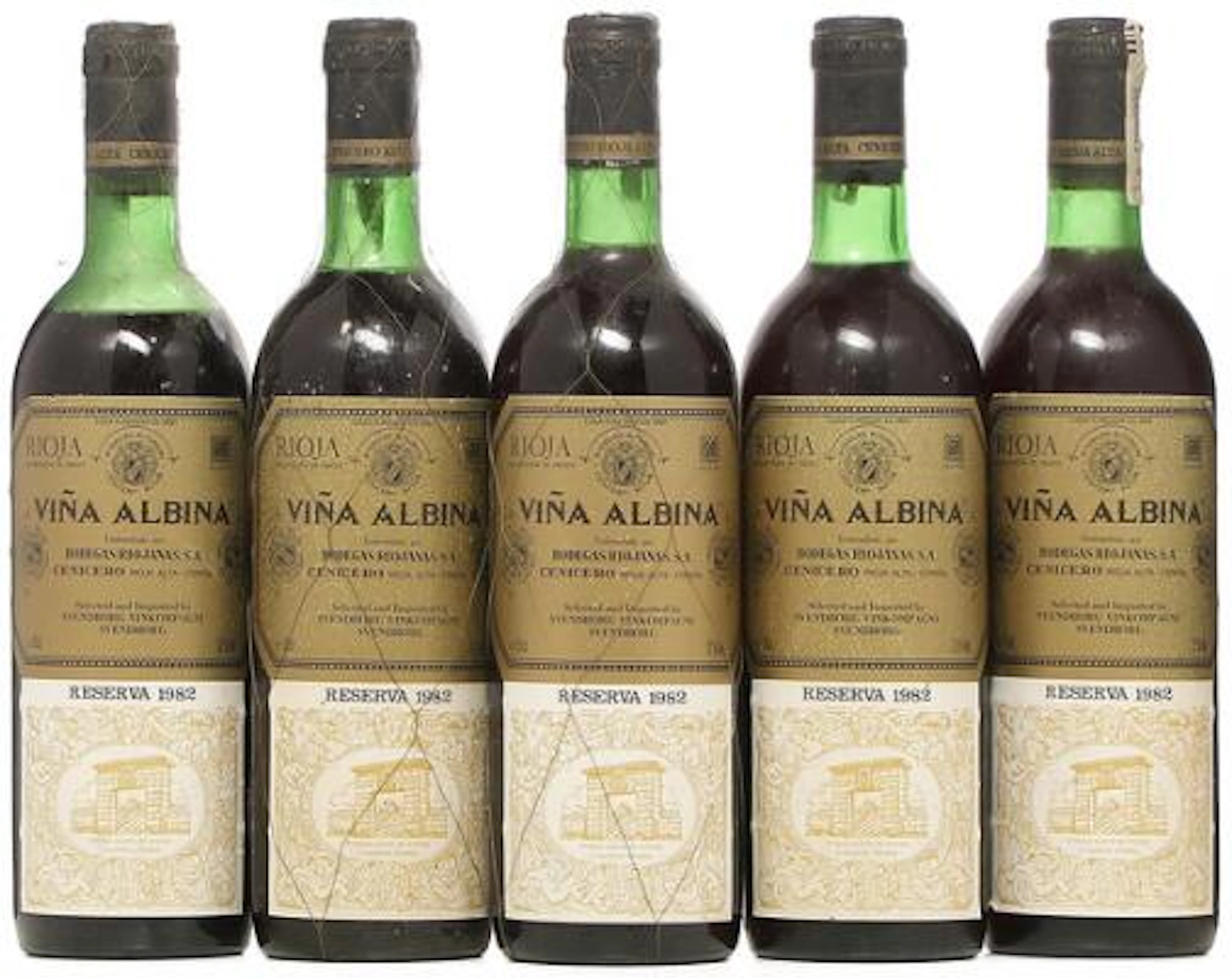 2 bts. Rioja Reserva "Vina Albina", Bodegas Riojanas 1982 A-A/B (bn).