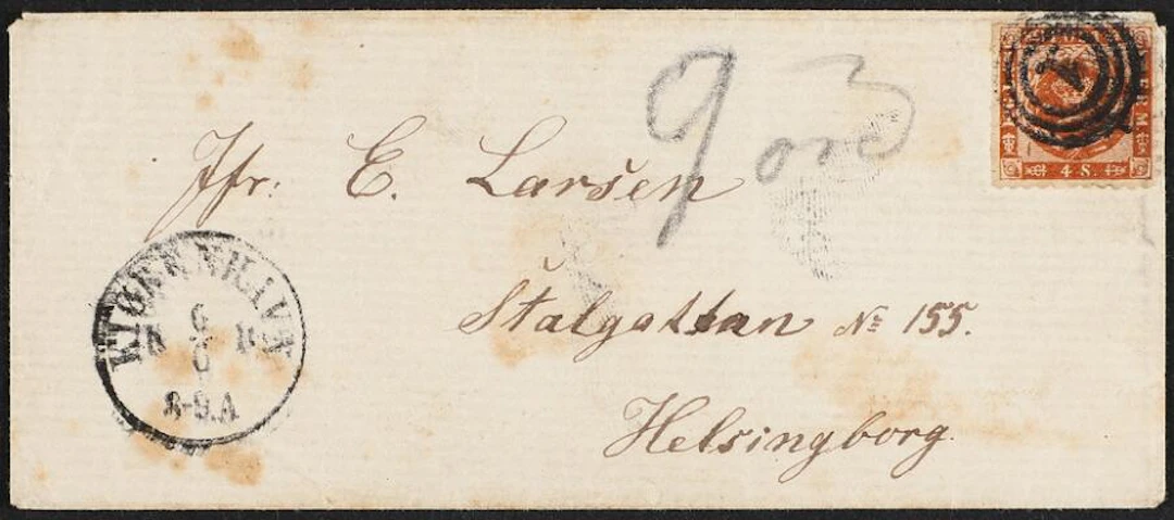 1863. 4 sk. Brown. Single on underpaid border rate cover from København
