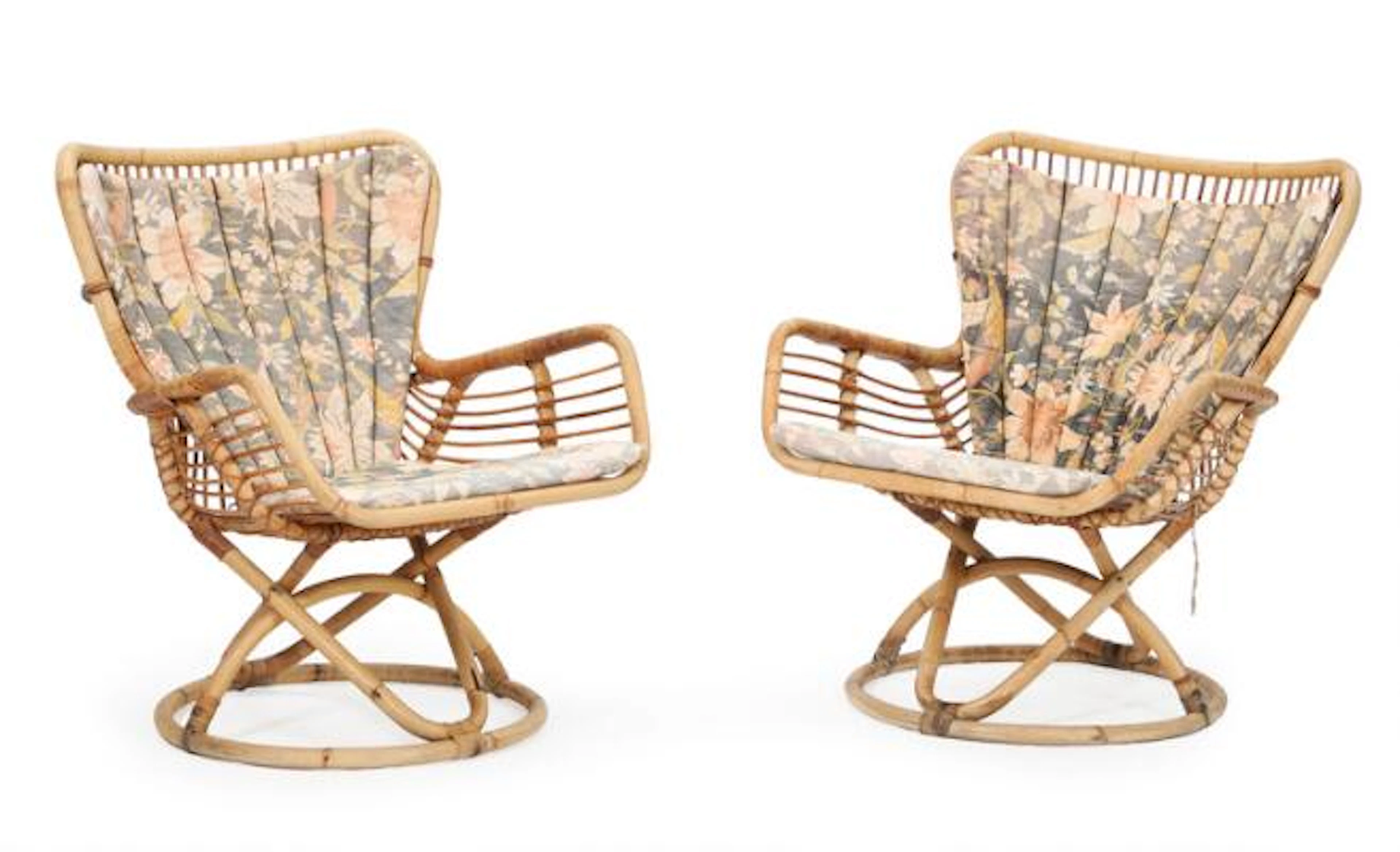 Unknown furniture design: A pair of moulded bamboo and rattan armchairs
