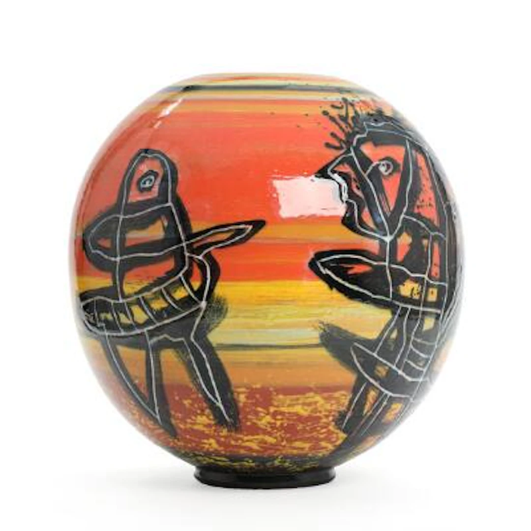 Lene Regius: "Lamu", 2018. A stoneware vase decorated with polychrome