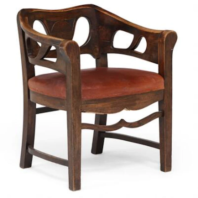 Bernhard Pankok, attributed: Sculptural stained oak armchair. Upholstered