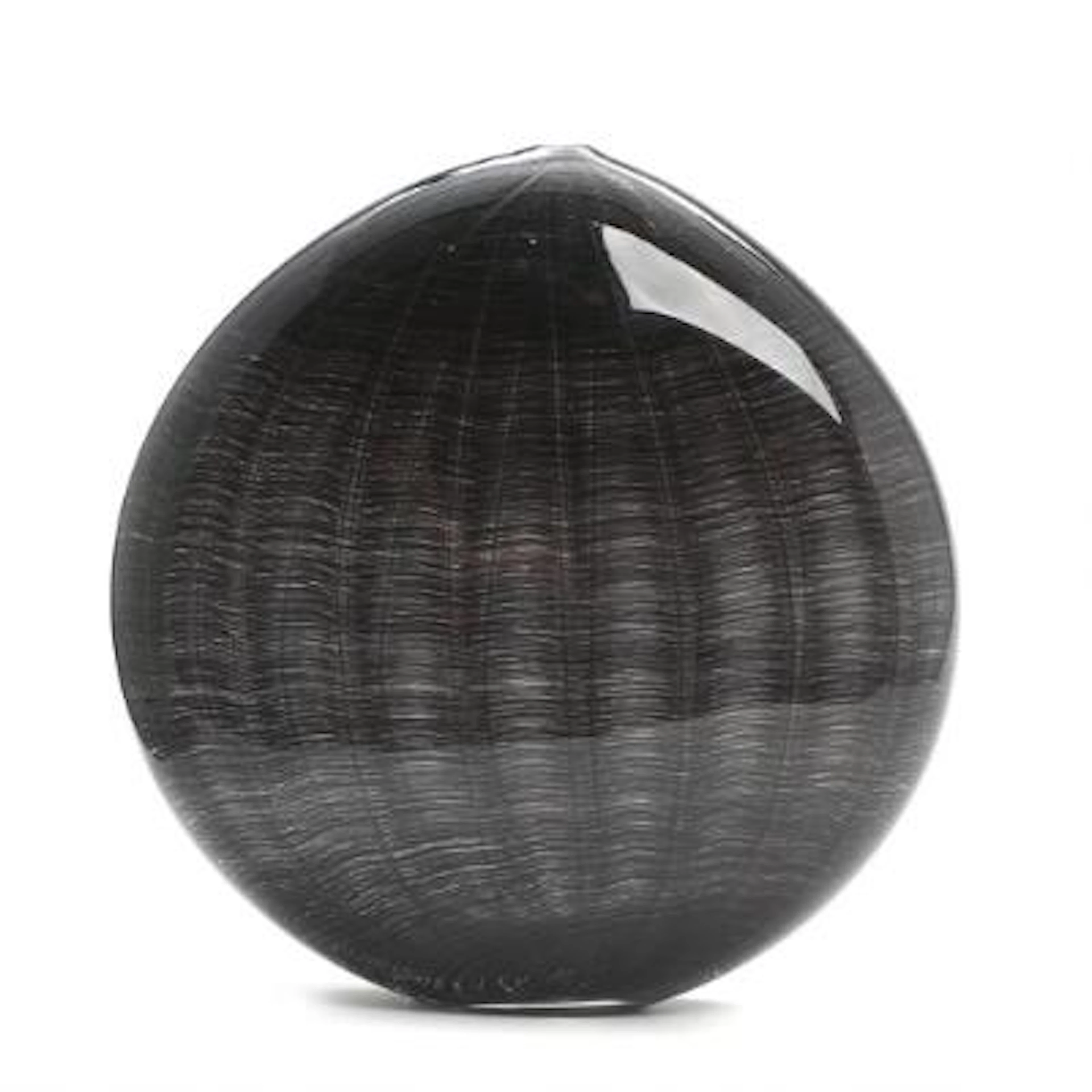 Tobias Møhl: A circular clear glass vase with inlaid black web pattern.