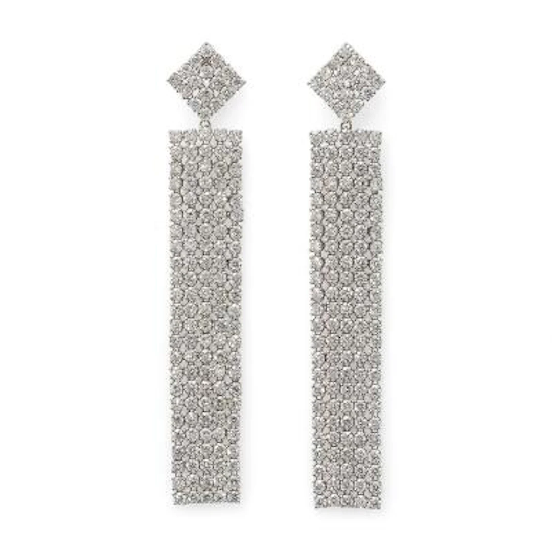 A pair of diamond ear pendants set with numerous brilliant-cut diamonds