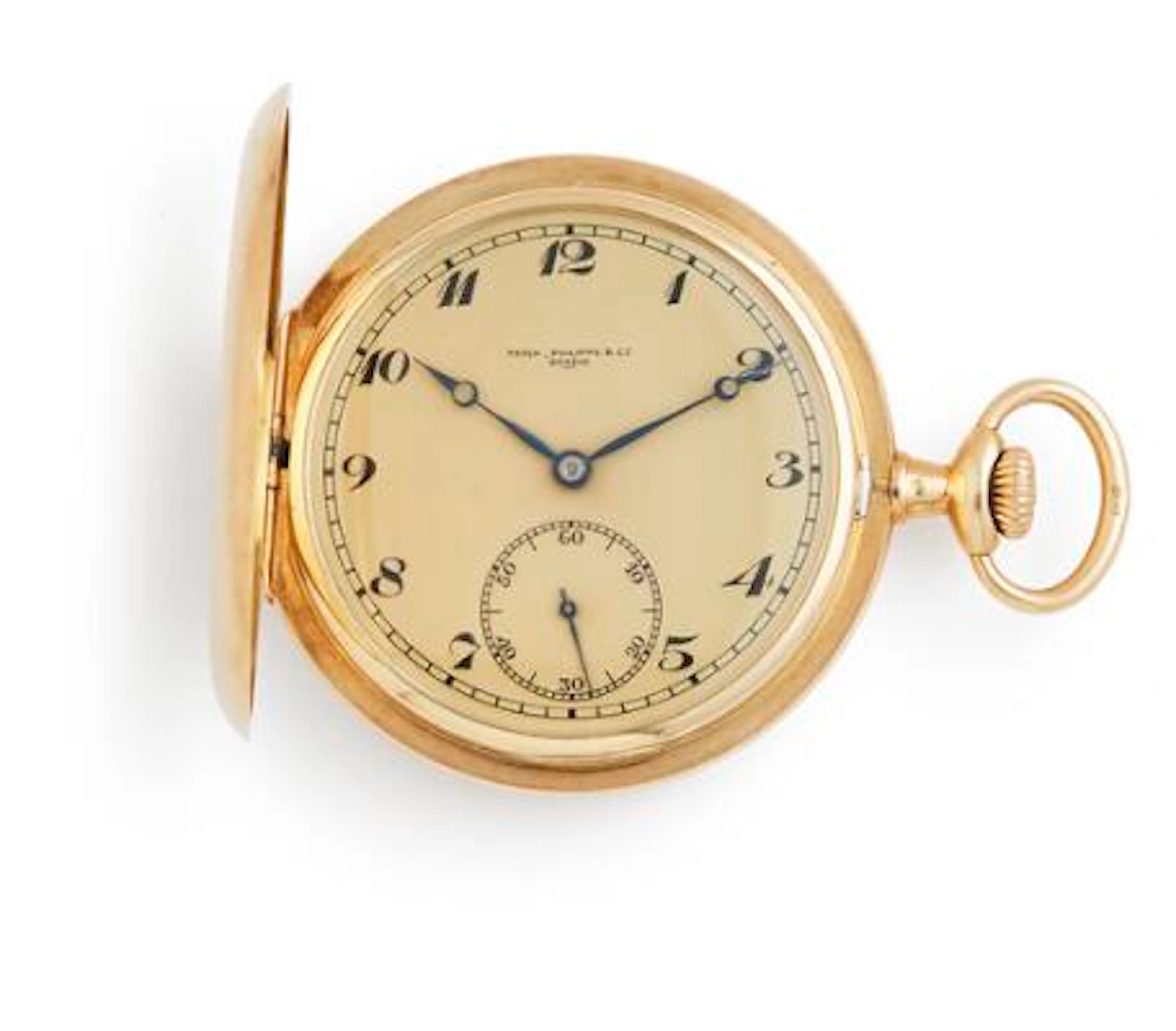 Patek Philippe: Double-cased pocket watch of 14k gold. Mechanical