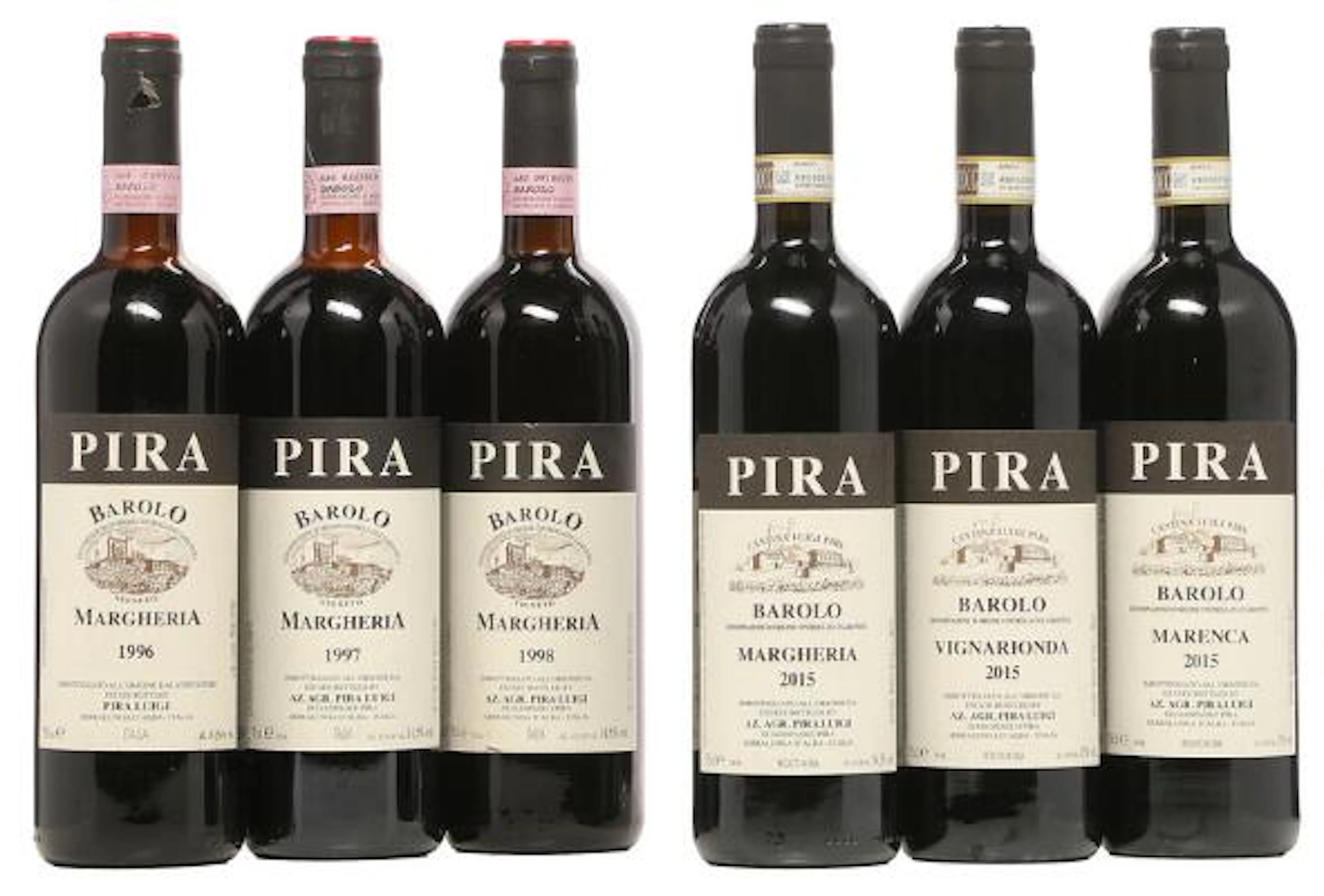 1 bt. Barolo "Margheria", Luigi Pira 1996 B (ts/us). etc. Total 6