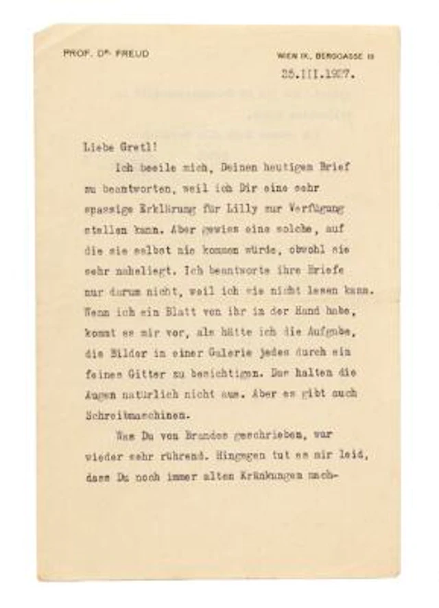 Letter written by Sigmund Freud, dated March 25, 1927 (typewritten)