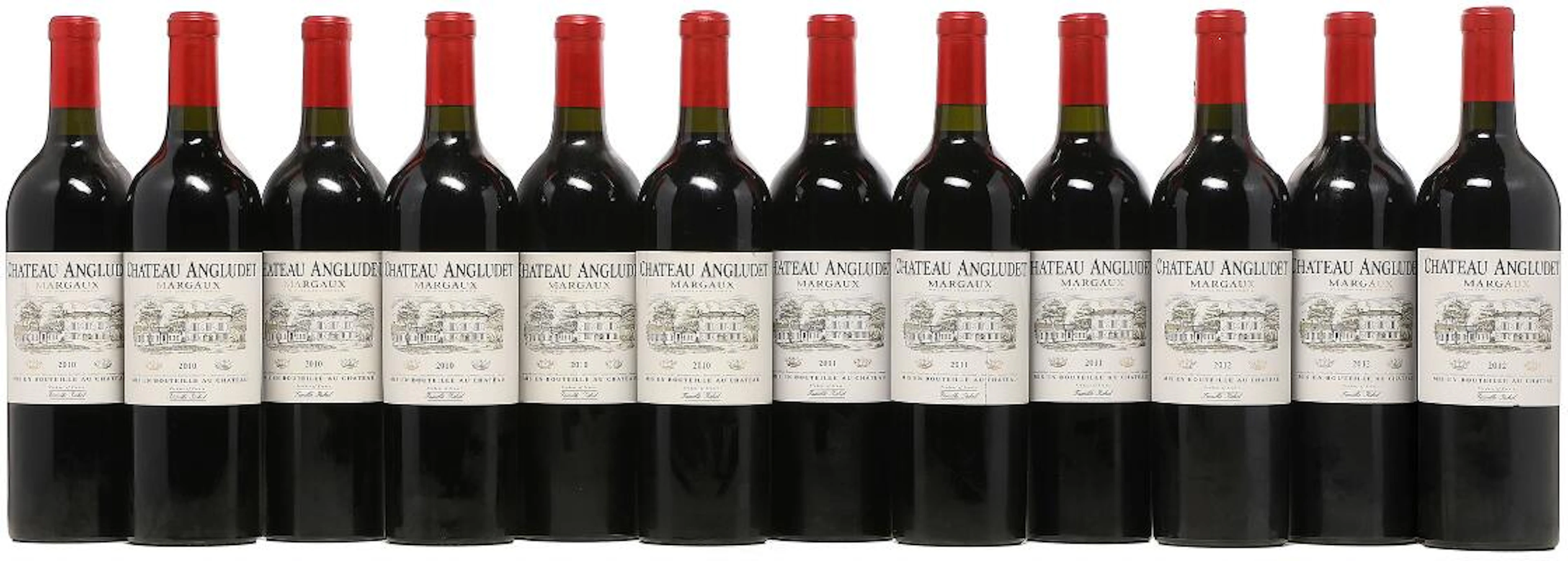 6 bts. Château d' Angludet, Margaux 2010 A (hf/in). etc. Total 12